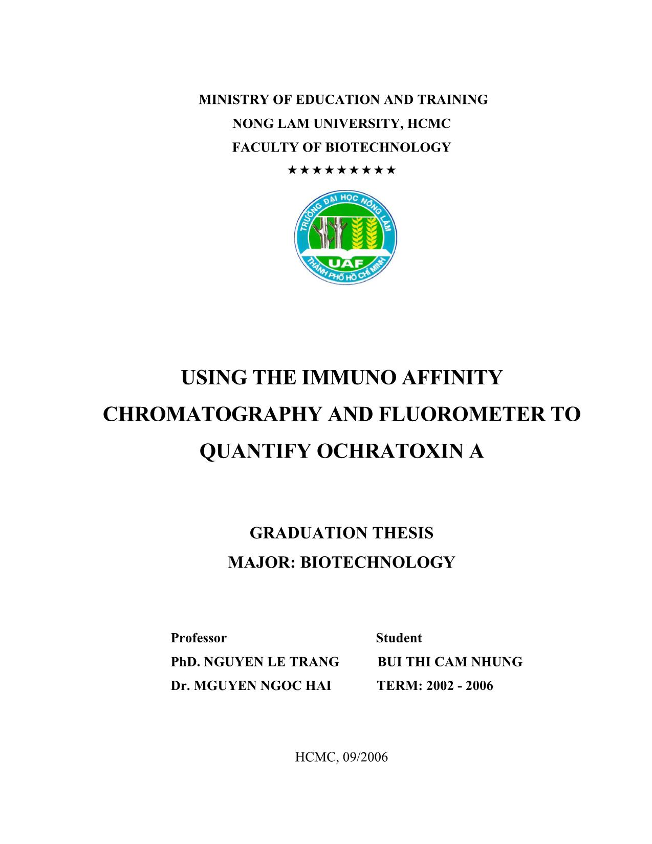 Luận văn Dùng cột sắc ký ái lực miễn dịch và huỳnh quang kế định lượng ochratoxin a trang 3