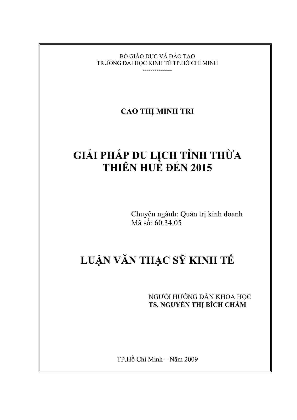 Luận văn Giải pháp du lịch tỉnh Thừa Thiên Huế đến 2015 trang 1