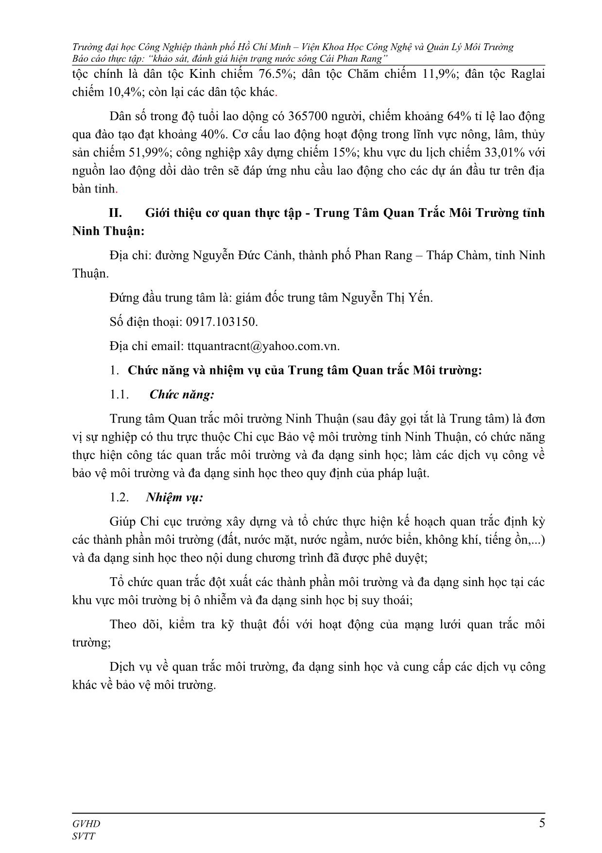 Luận văn Khảo sát, đánh giá hiện trạng nước sông Cái Phan Rang trang 5