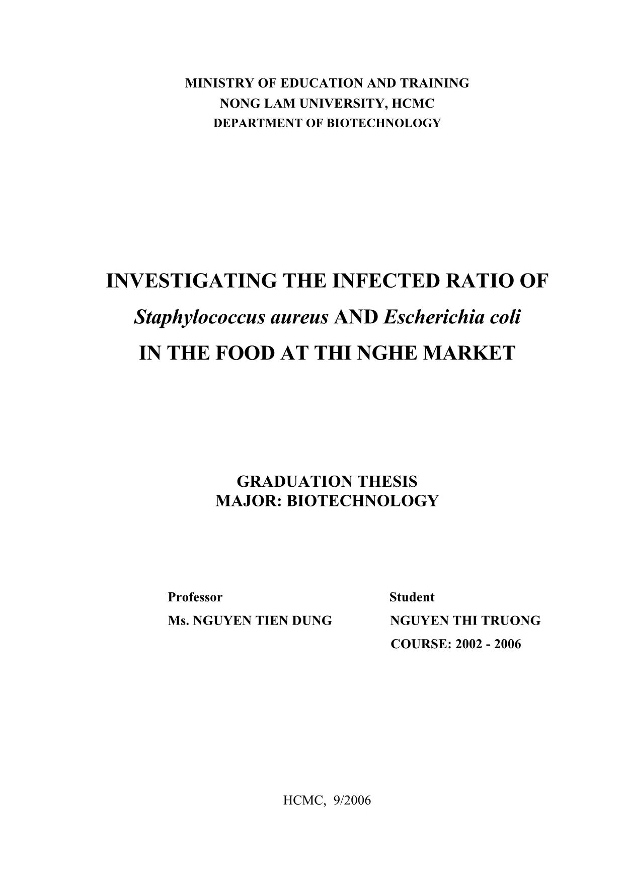 Luận văn Khảo sát tỉ lệ nhiễm staphylococcus aureus và escherichia coli trong thực phẩm tại khu vực chợ Thị Nghè trang 3