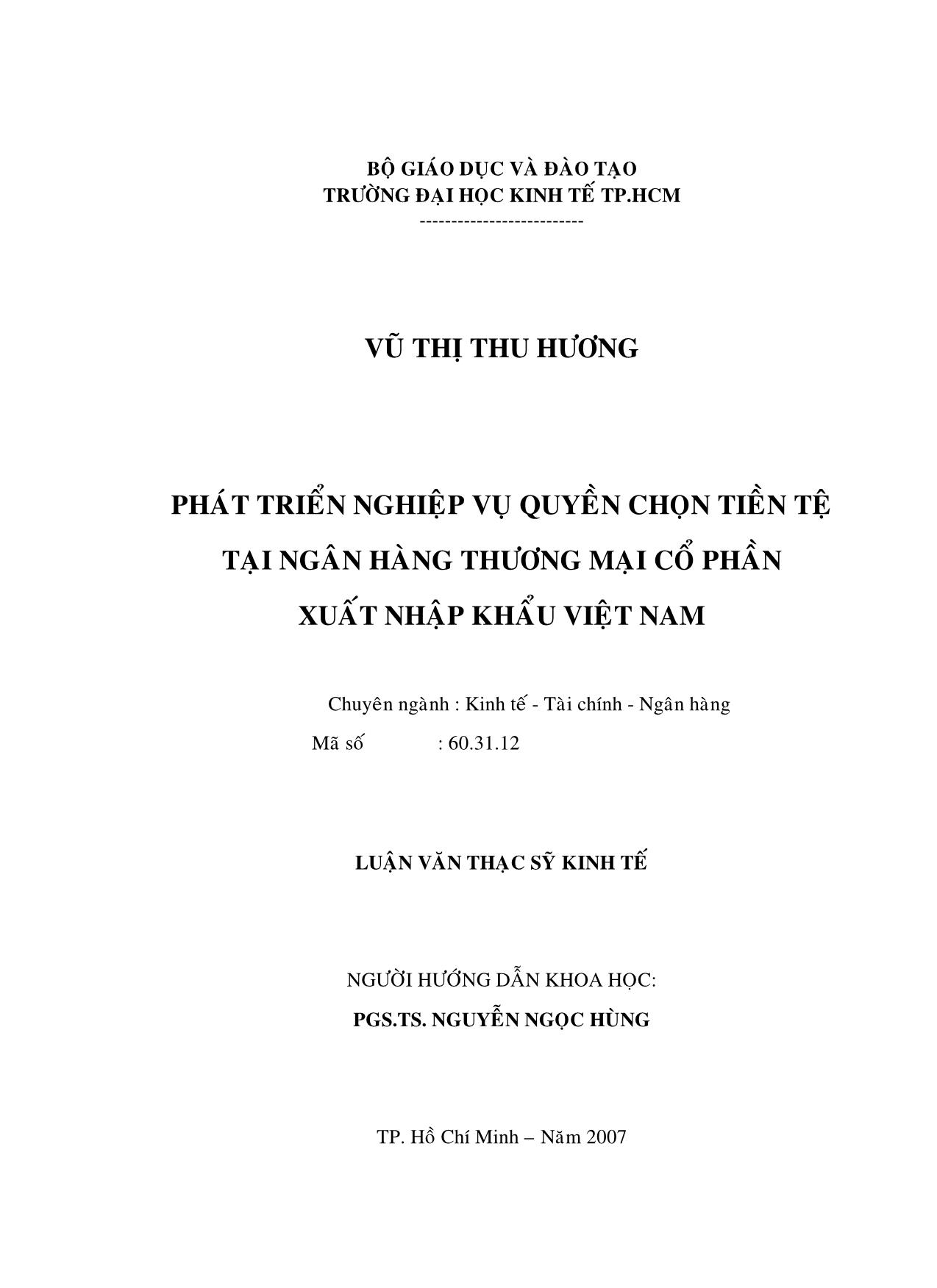 Luận văn Phát triển nghiệp vụ quyền chọn tiền tệ tại ngân hàng thương mại cổ phần xuất nhập khẩu Việt Nam trang 1
