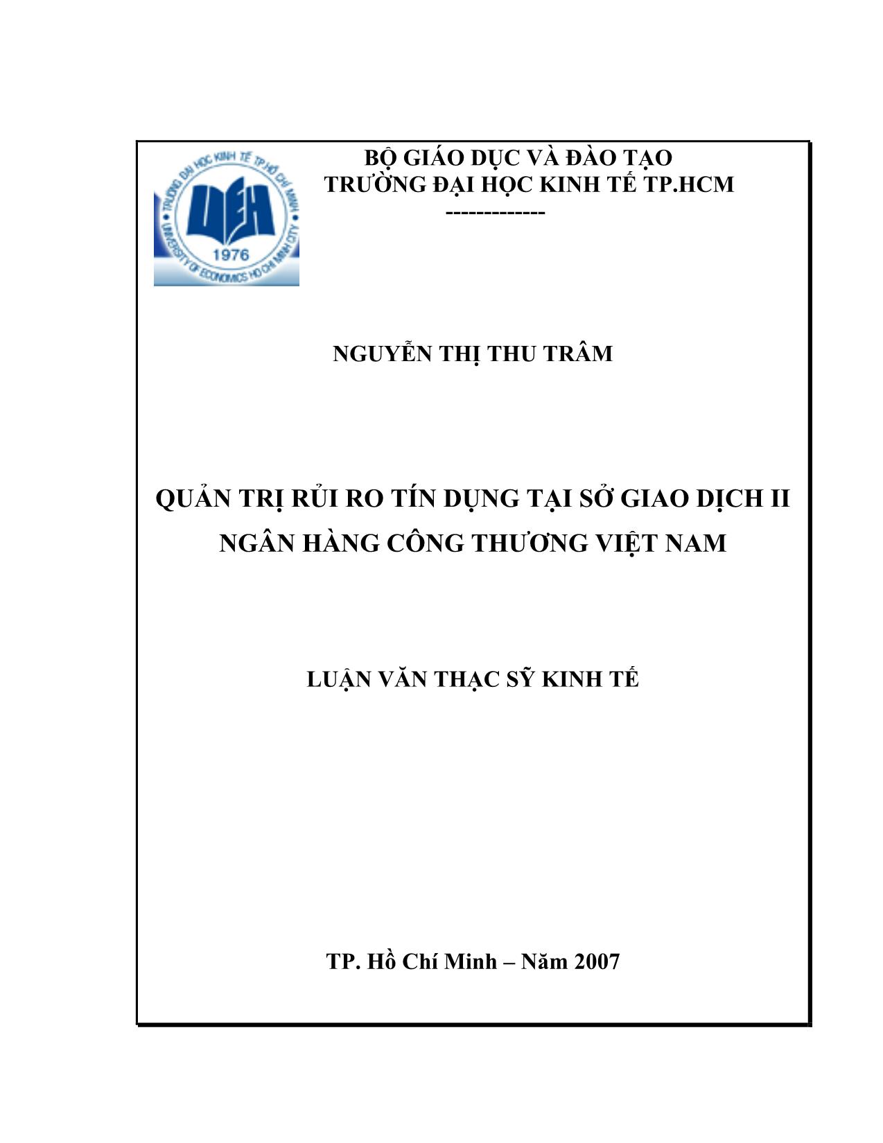 Luận văn Quản trị rủi ro tín dụng tại sở giao dịch II ngân hàng công thương Việt Nam trang 1