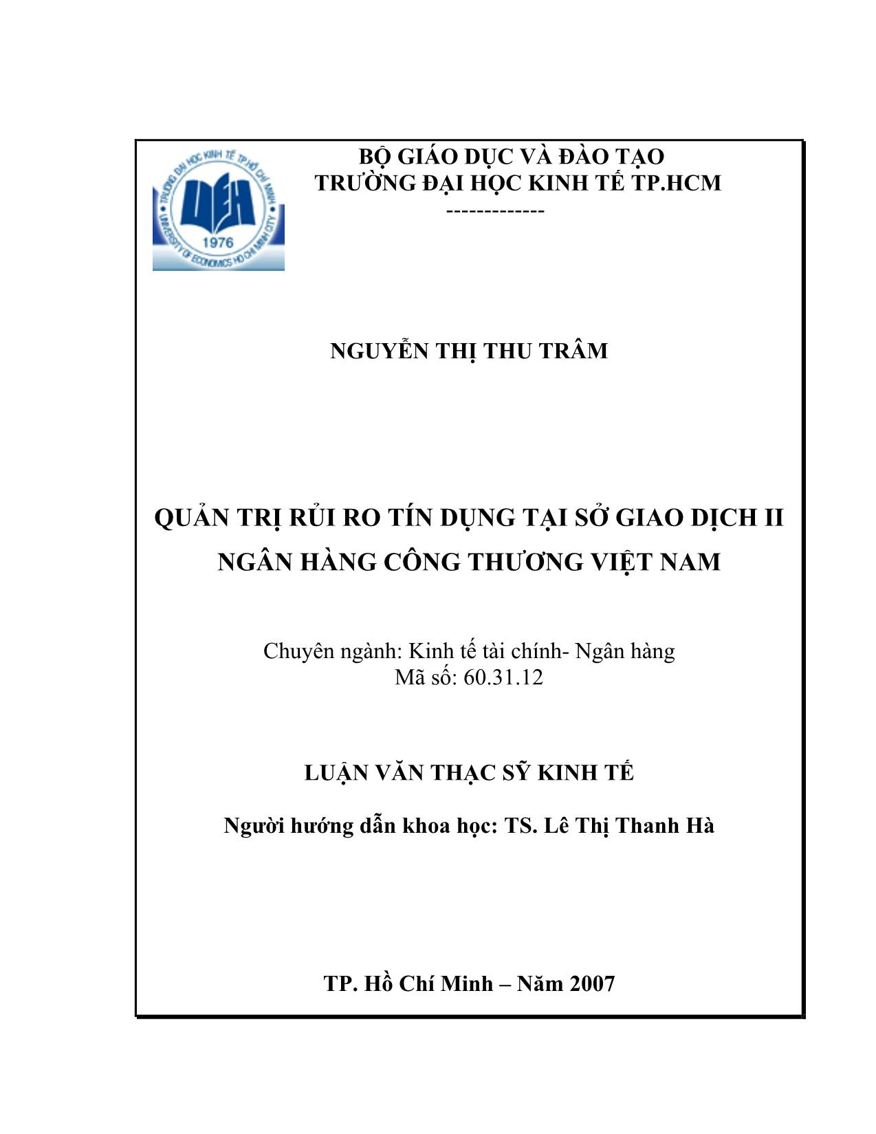 Luận văn Quản trị rủi ro tín dụng tại sở giao dịch II ngân hàng công thương Việt Nam trang 2