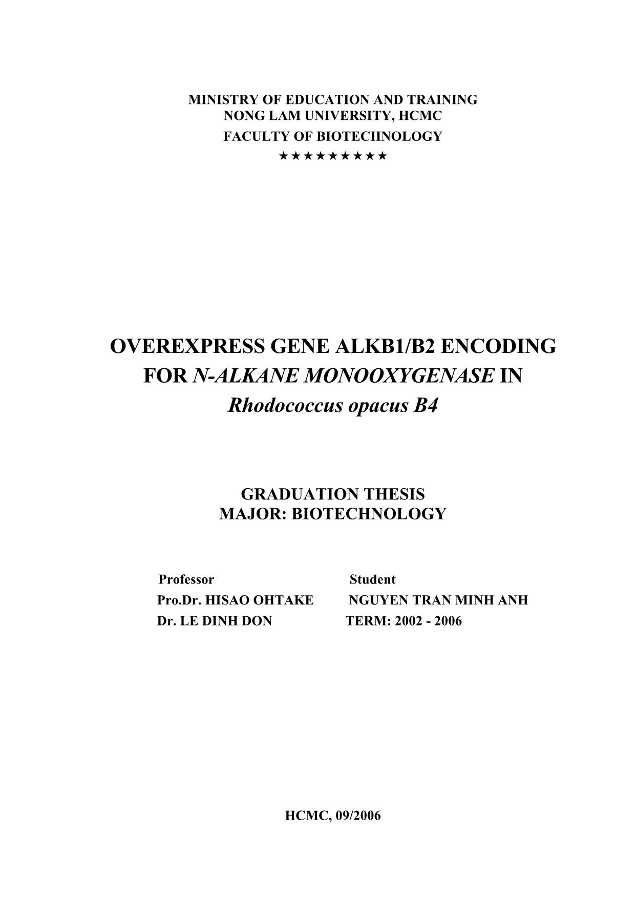 Luận văn Tăng biểu hiện gene alkb1, alkb2 mã hóa enzyme n- Alkane monooxygenase ở rhodococcus opacus b4 trang 3