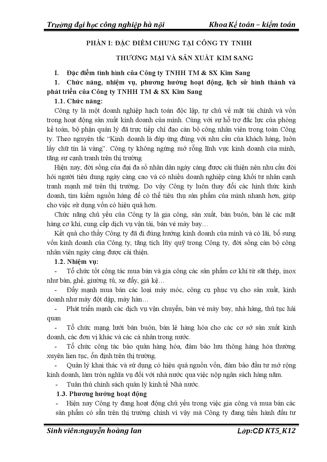 Luận văn Thực trạng về công tác kế toán công ty trách nhiệm hữu hạn thương mại và sản xuất Kim Sang trang 2