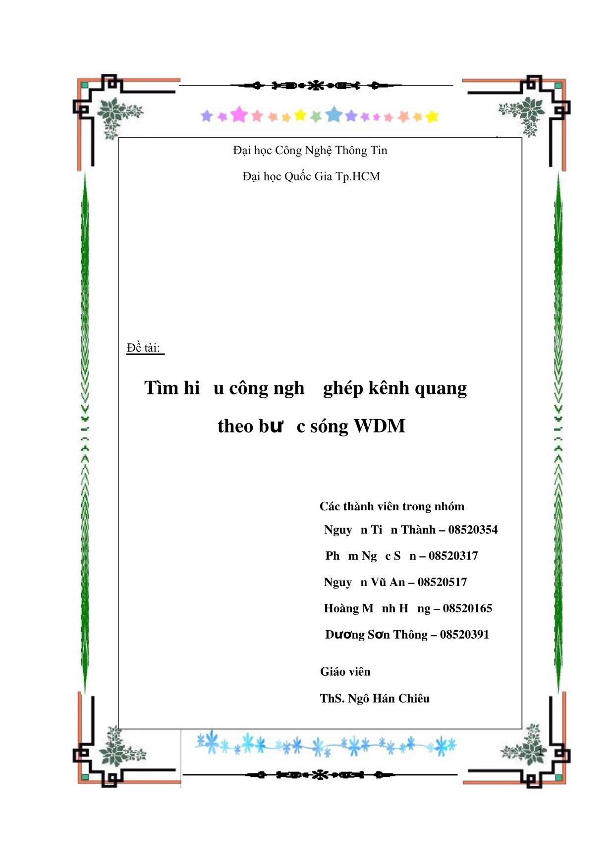 Luận văn Tìm hiểu công nghệ ghép kênh quang theo bước sóng WDM trang 1