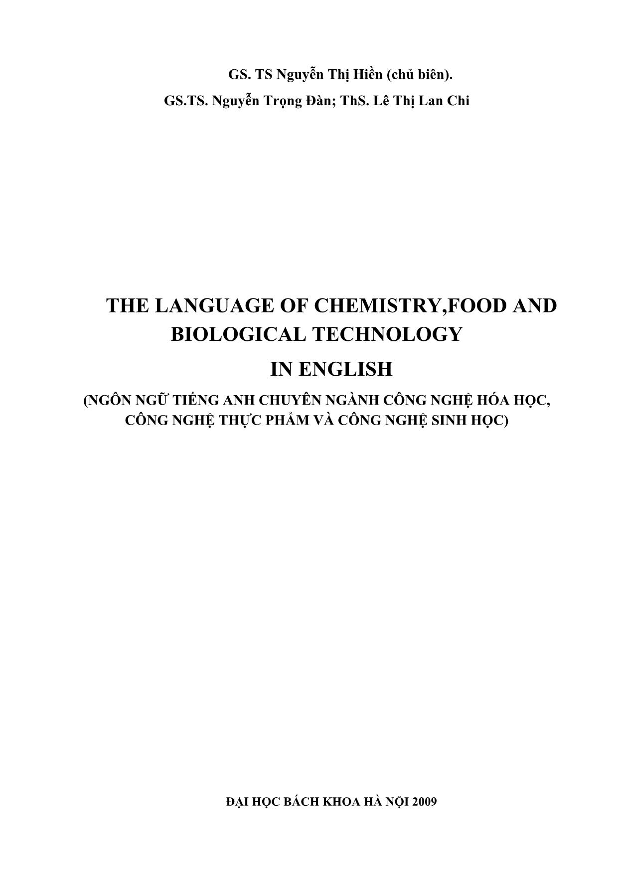Ngôn ngữ tiếng anh chuyên ngành công nghệ hóa học, công nghệ thực phẩm và công nghệ sinh học trang 1