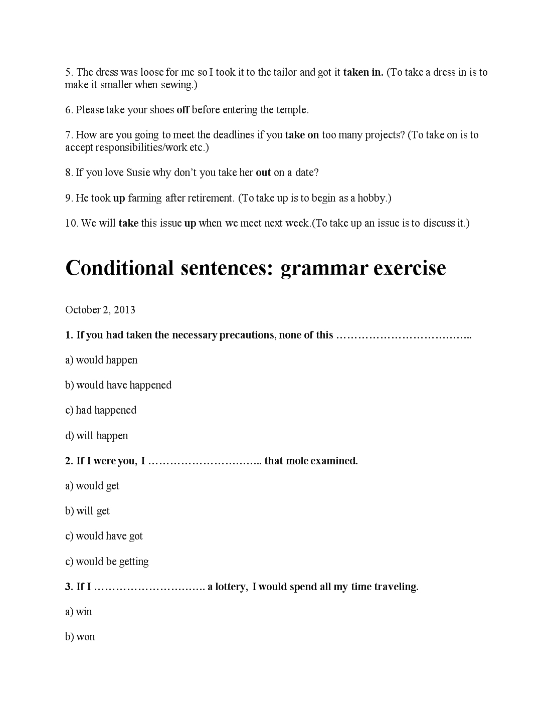 Phrasal verbs with take exercise trang 2