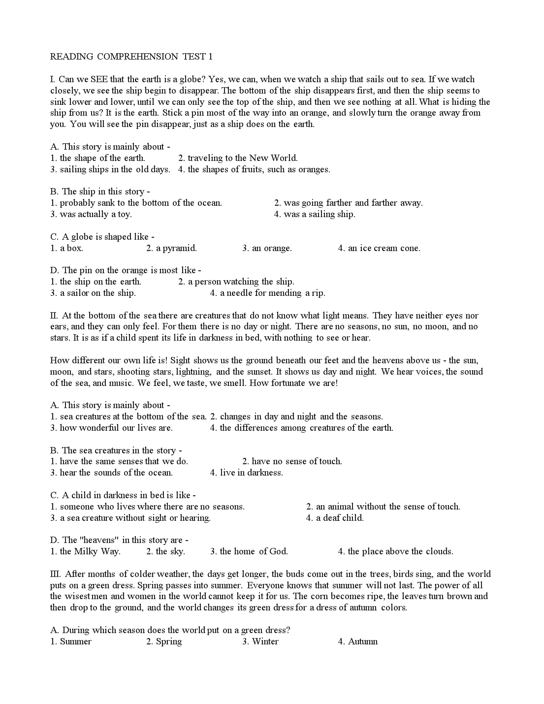 Reading comprehension test 1 trang 1