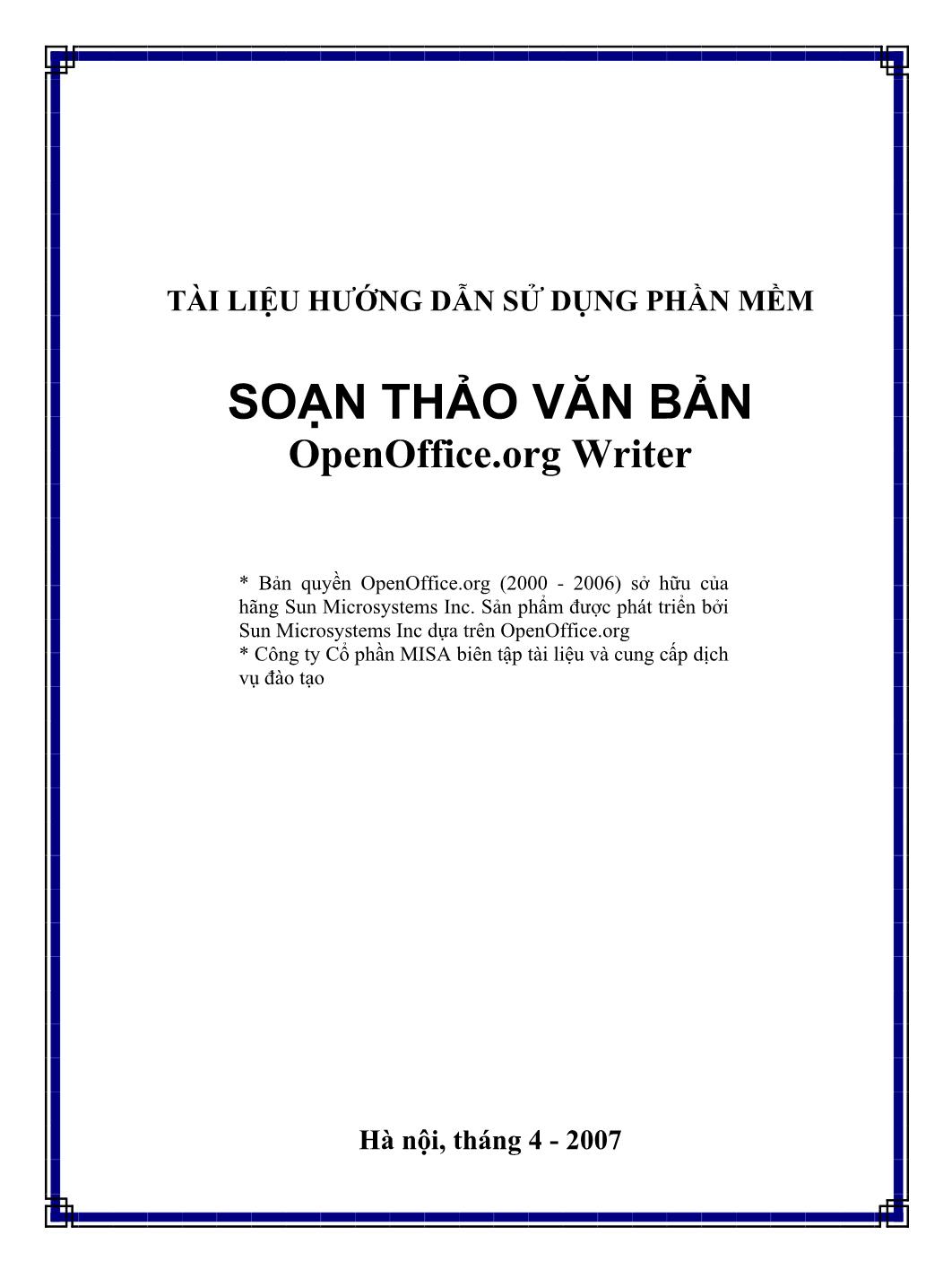 Tài liệu hướng dẫn sử dụng phần mềm soạn thảo văn bản OpenOffice.org Writer trang 1