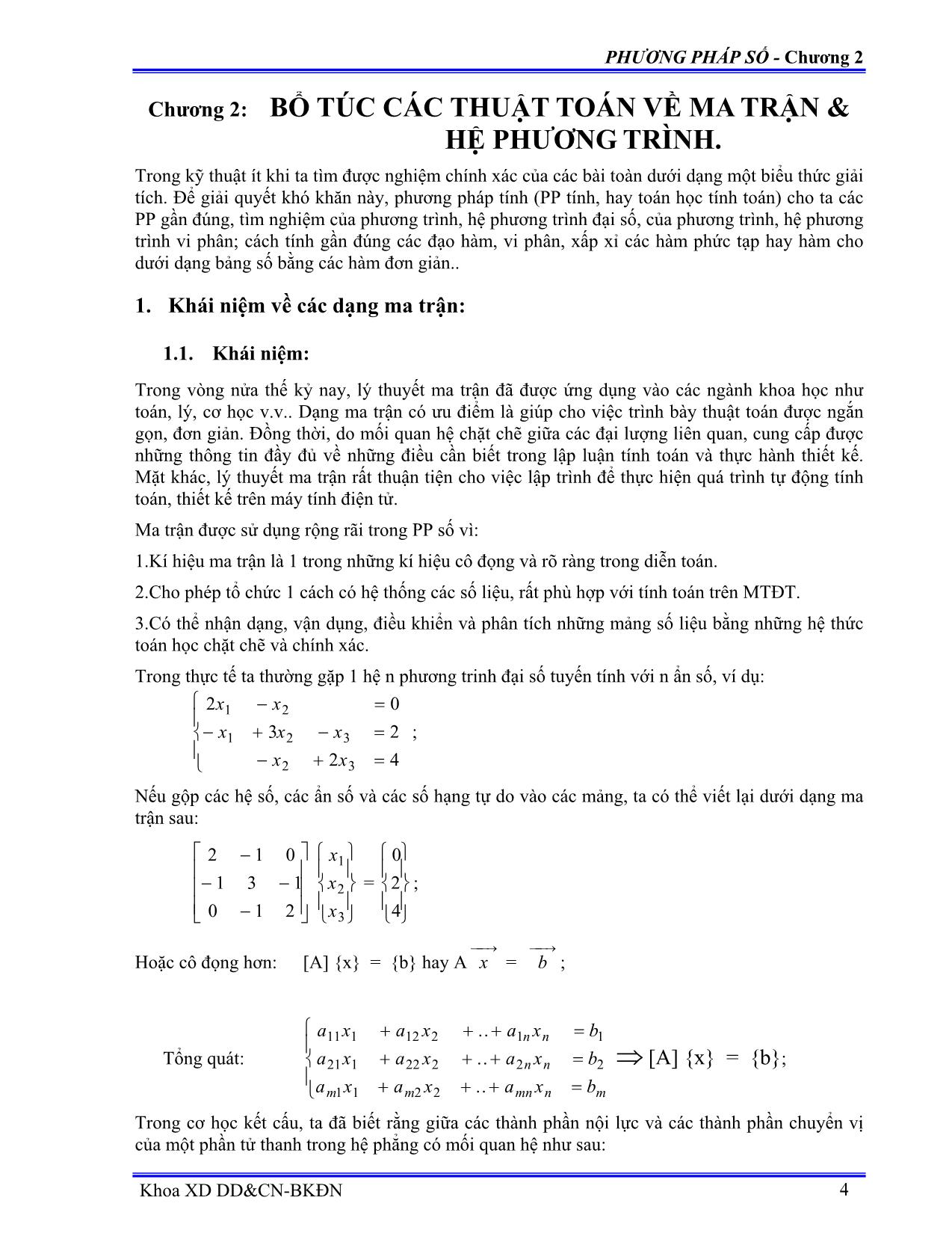 Bài giảng Bổ túc các thuật toán về ma trận và hệ phương trình trang 1