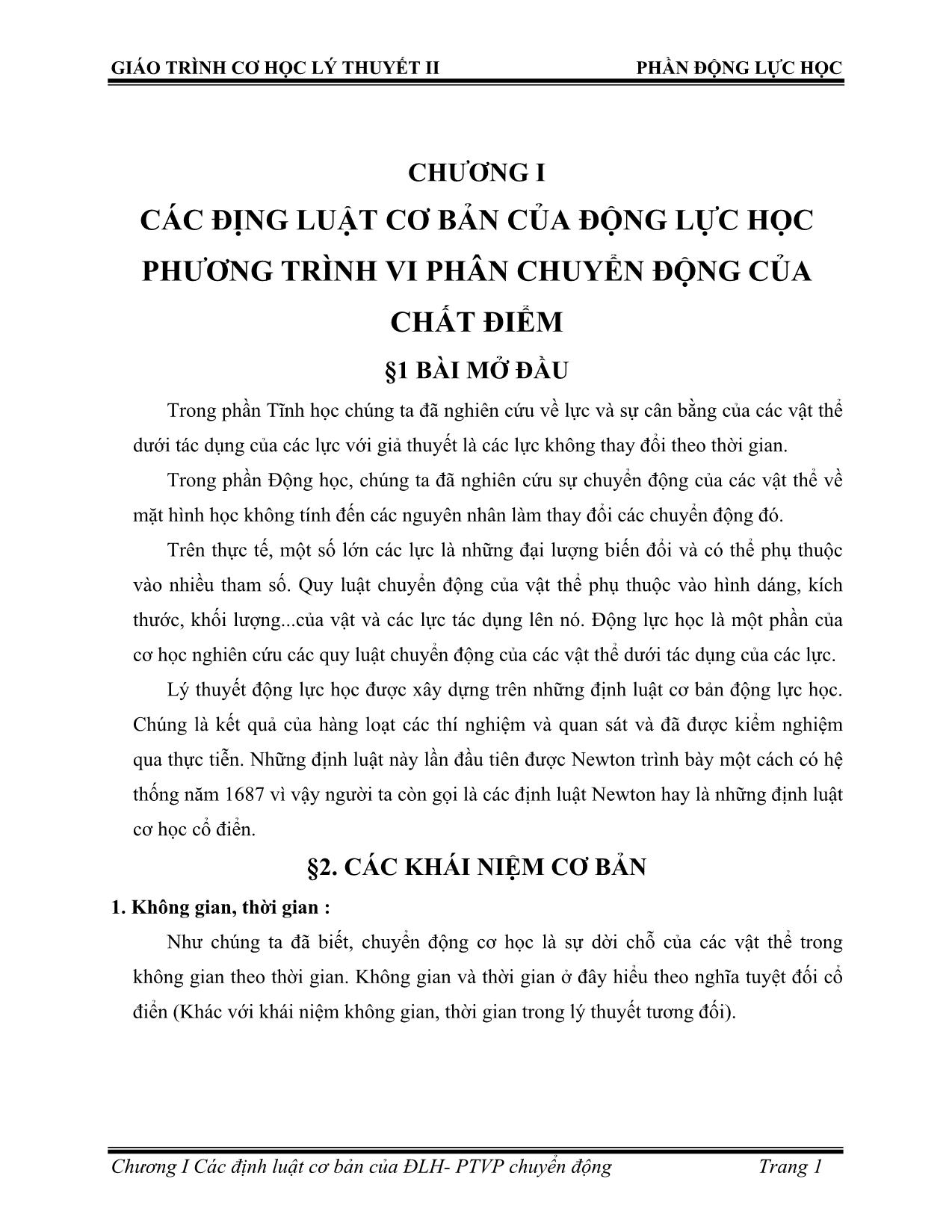 Bài giảng Các địng luật cơ bản của động lực học phương trình vi phân chuyển động của chất điểm trang 2