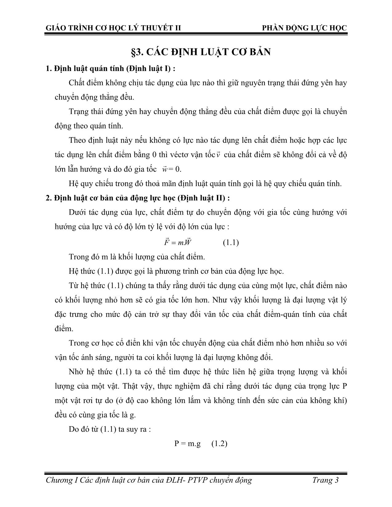 Bài giảng Các địng luật cơ bản của động lực học phương trình vi phân chuyển động của chất điểm trang 4