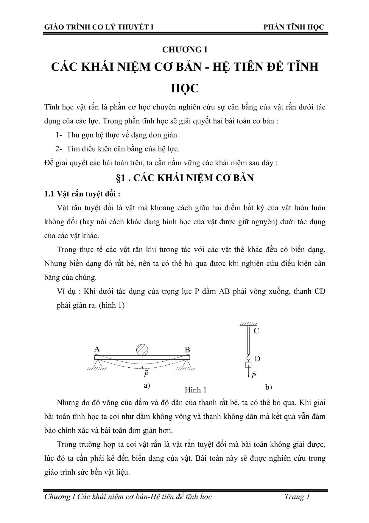 Bài giảng Các khái niệm cơ bản - Hệ tiên đề tĩnh học trang 2