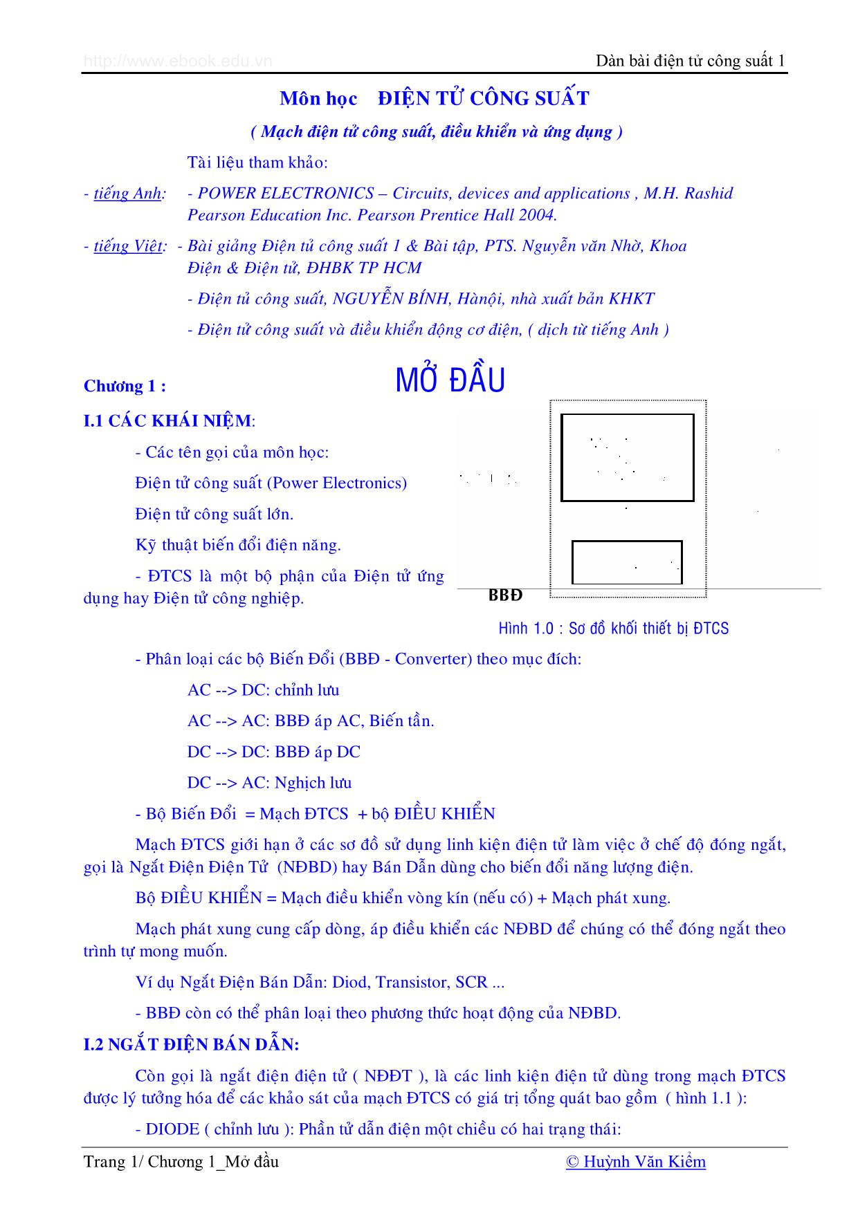 Bài giảng Môn học điện tử công suất trang 1