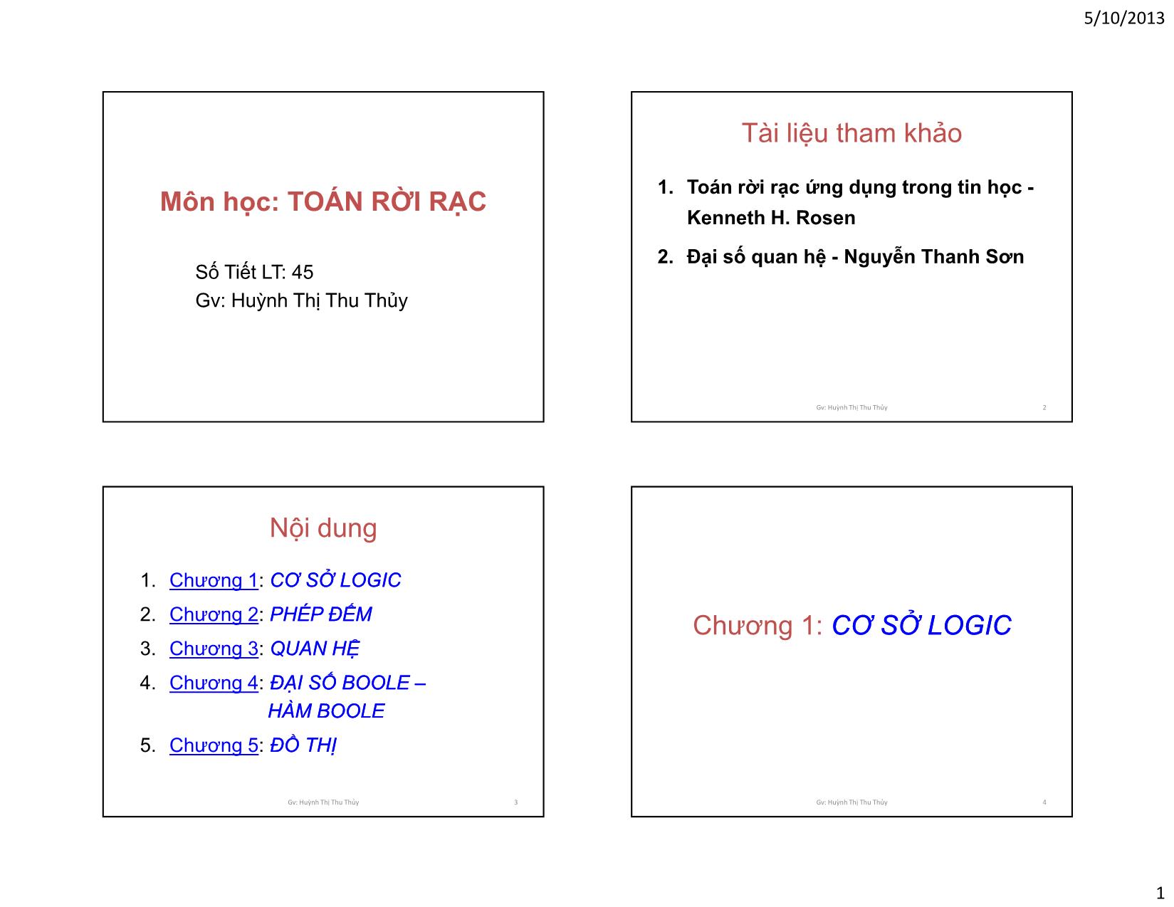 Bài giảng Môn học: toán rời rạc trang 1