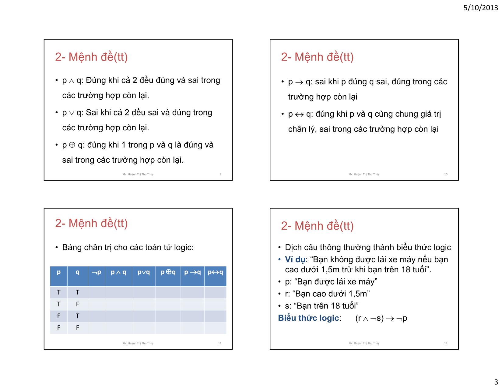 Bài giảng Môn học: toán rời rạc trang 3