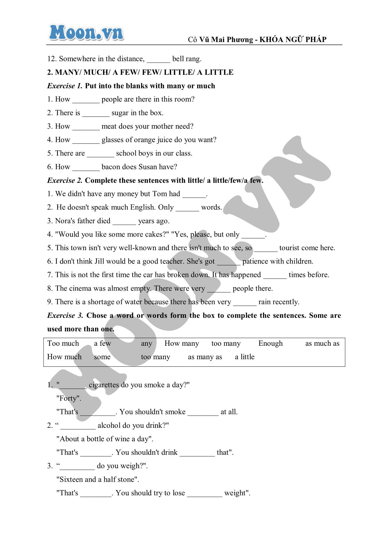 Bài luyện tập nâng cao về mạo từ (exercises) trang 5