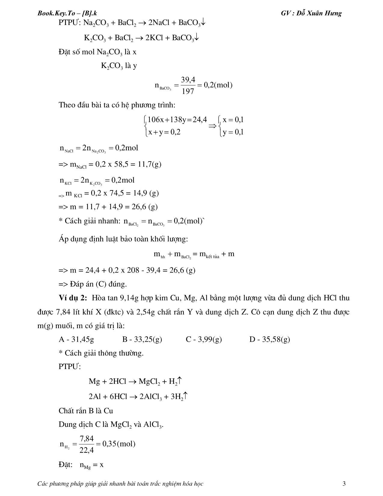 Các phương pháp giúp giải nhanh bài toán hóa học trang 3