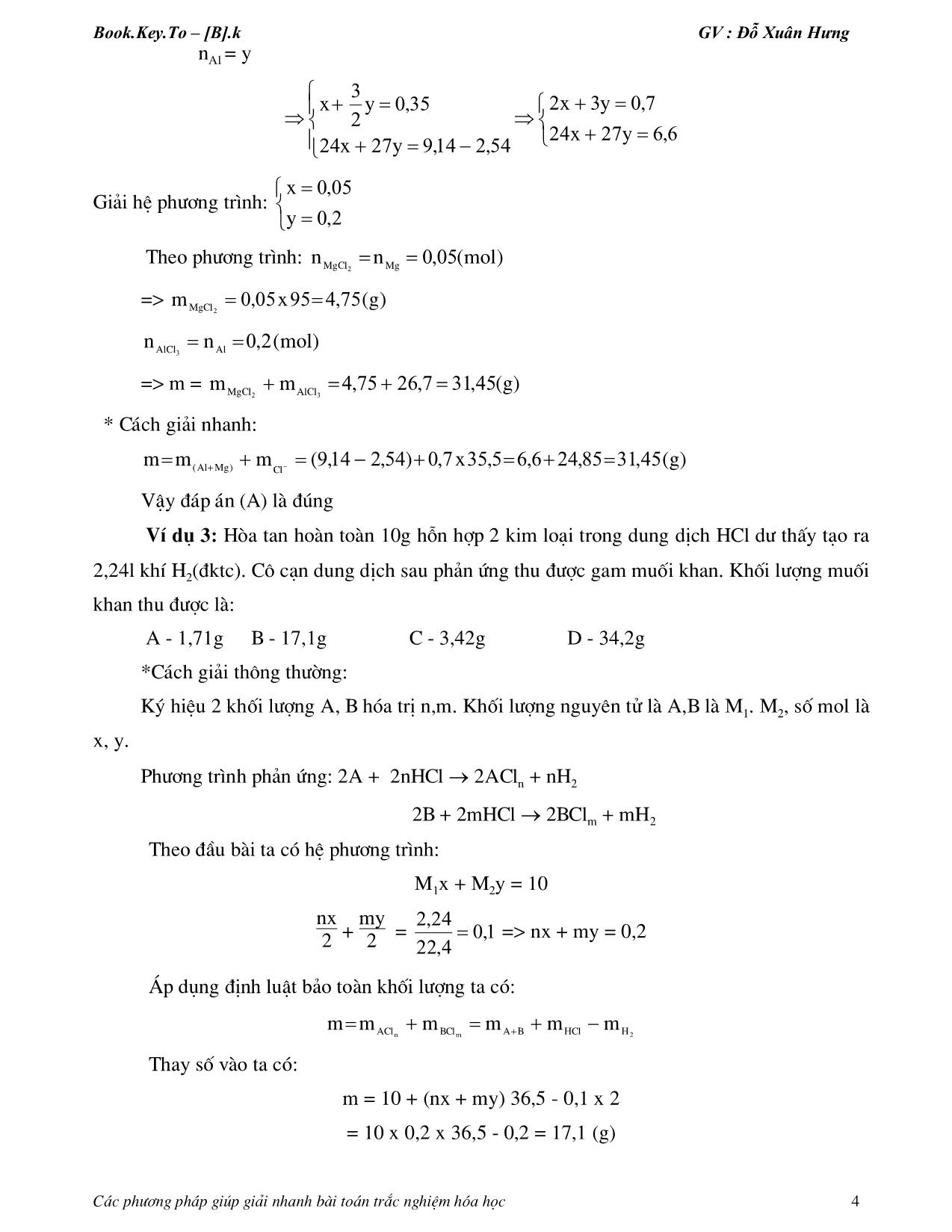 Các phương pháp giúp giải nhanh bài toán hóa học trang 4