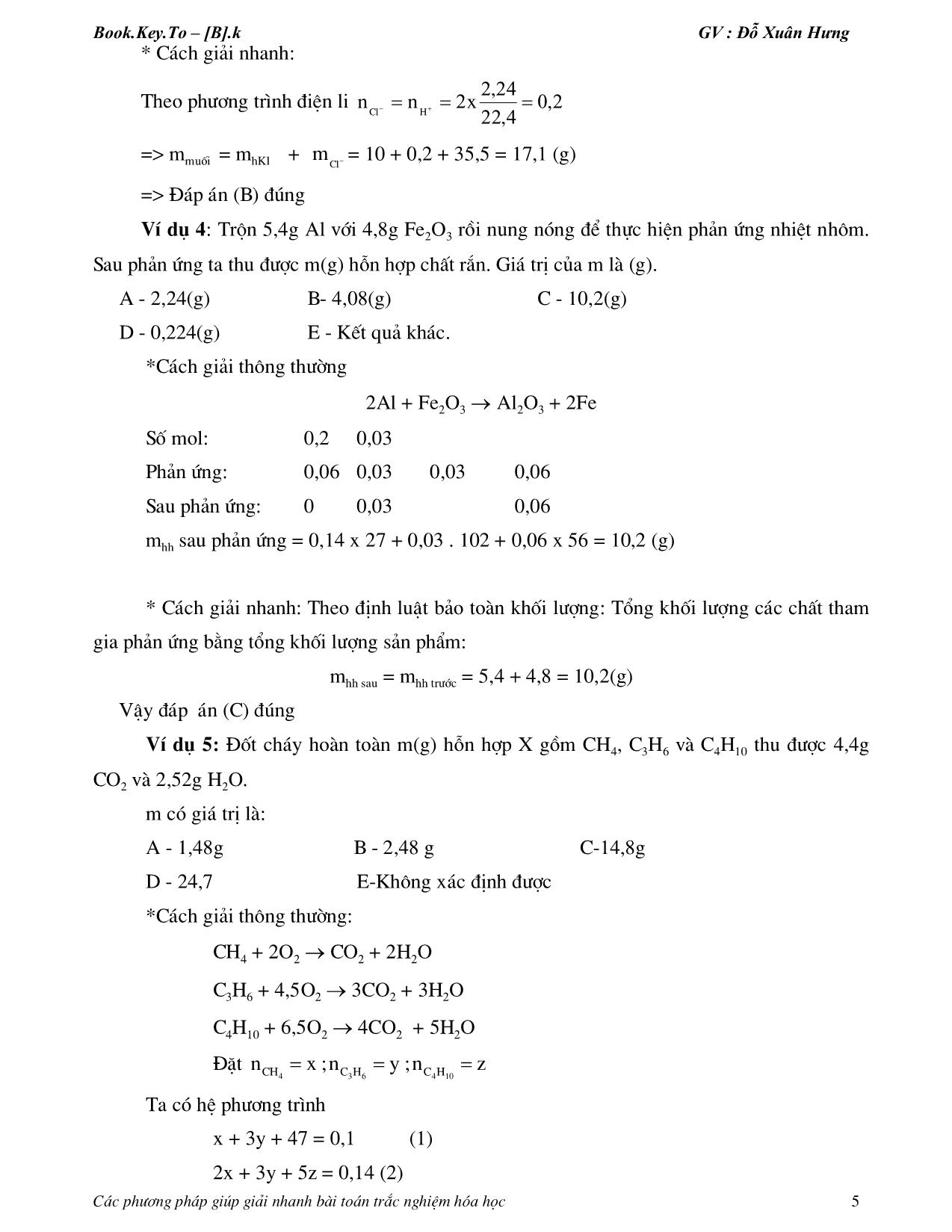 Các phương pháp giúp giải nhanh bài toán hóa học trang 5