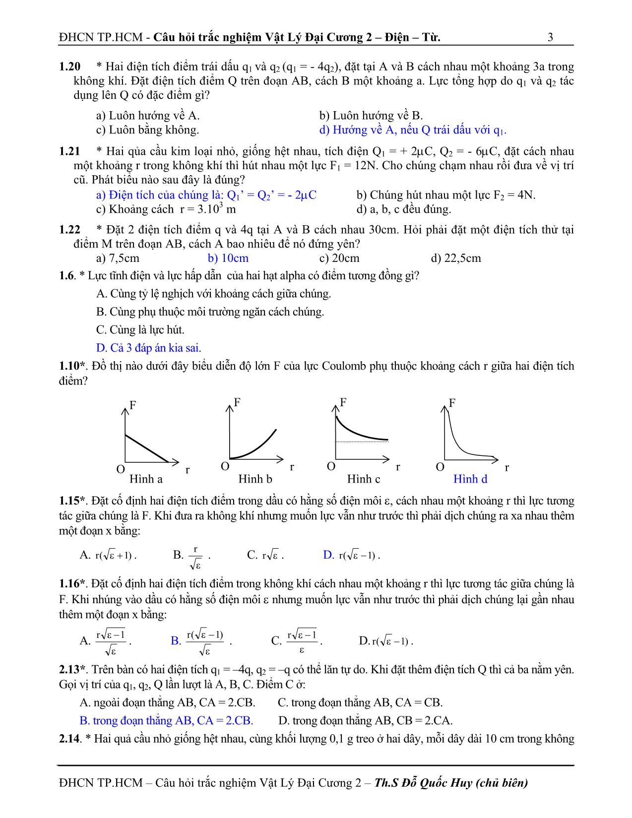 Câu hỏi trắc nghiệm vật lý đại cương 2 trang 3