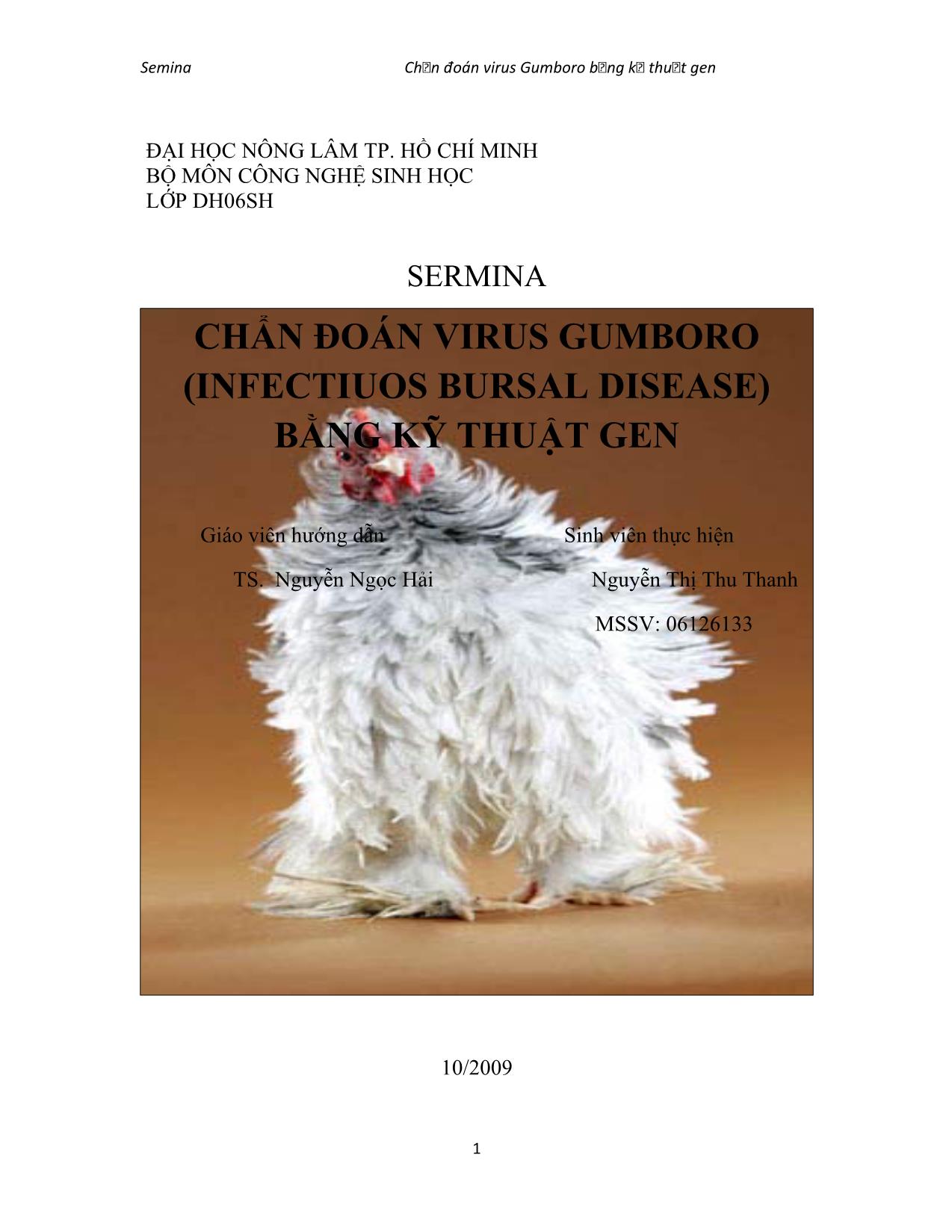 Đề tài Chẩn đoán virus gumboro (infectiuos bursal disease) bằng kỹ thuật gen trang 1