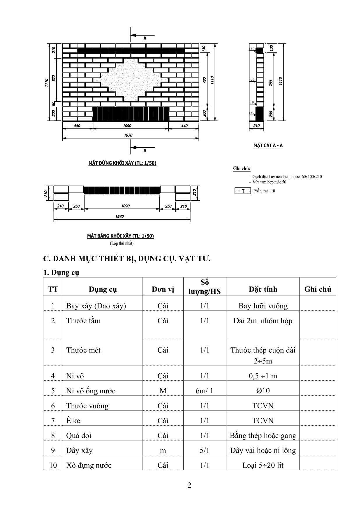 Đề thi tốt nghiệp cao đẳng nghề khóa 3 (2009-2012) nghề: kỹ thuật xây dựng môn thi: thực hành nghề trang 2