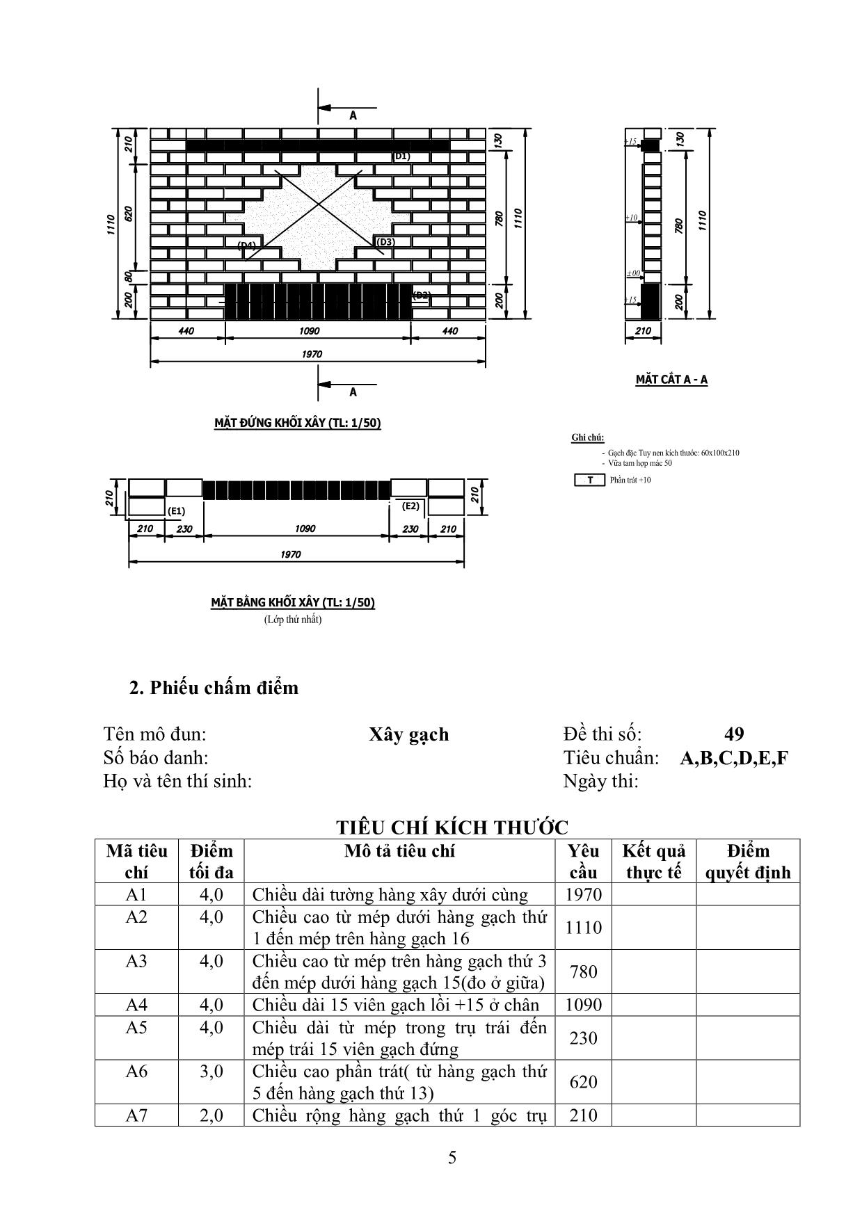 Đề thi tốt nghiệp cao đẳng nghề khóa 3 (2009-2012) nghề: kỹ thuật xây dựng môn thi: thực hành nghề trang 5