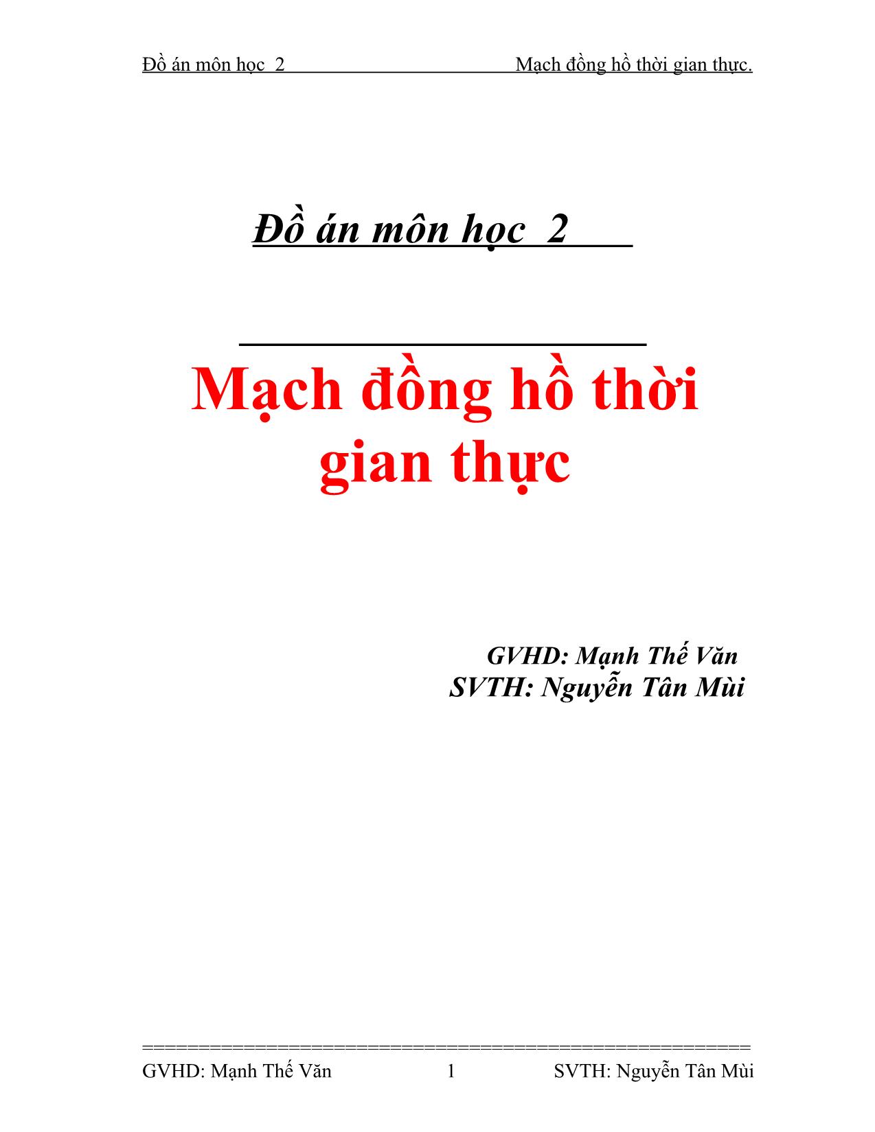 Đồ án Mạch đồng hồ thời gian thực trang 1