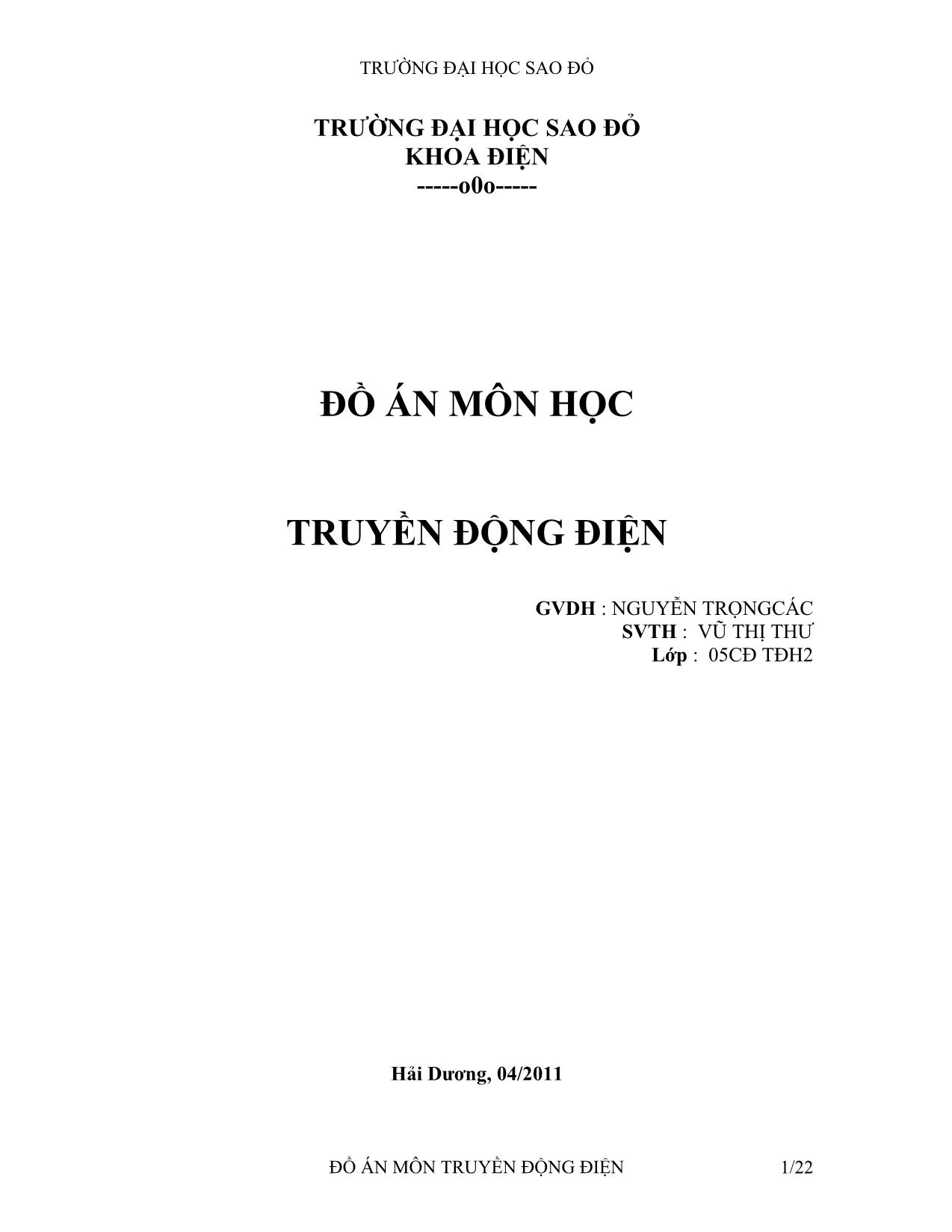 Đồ án Nghiên cứu truyền động điện trang 1