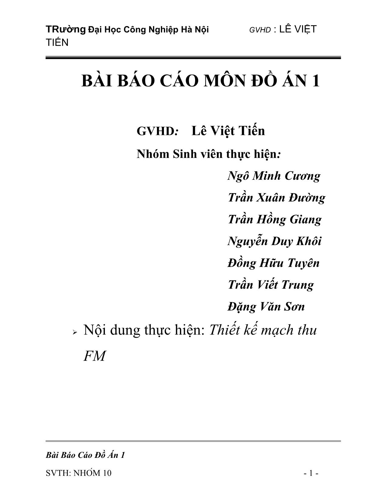 Đồ án Thiết kế mạch thu FM trang 1