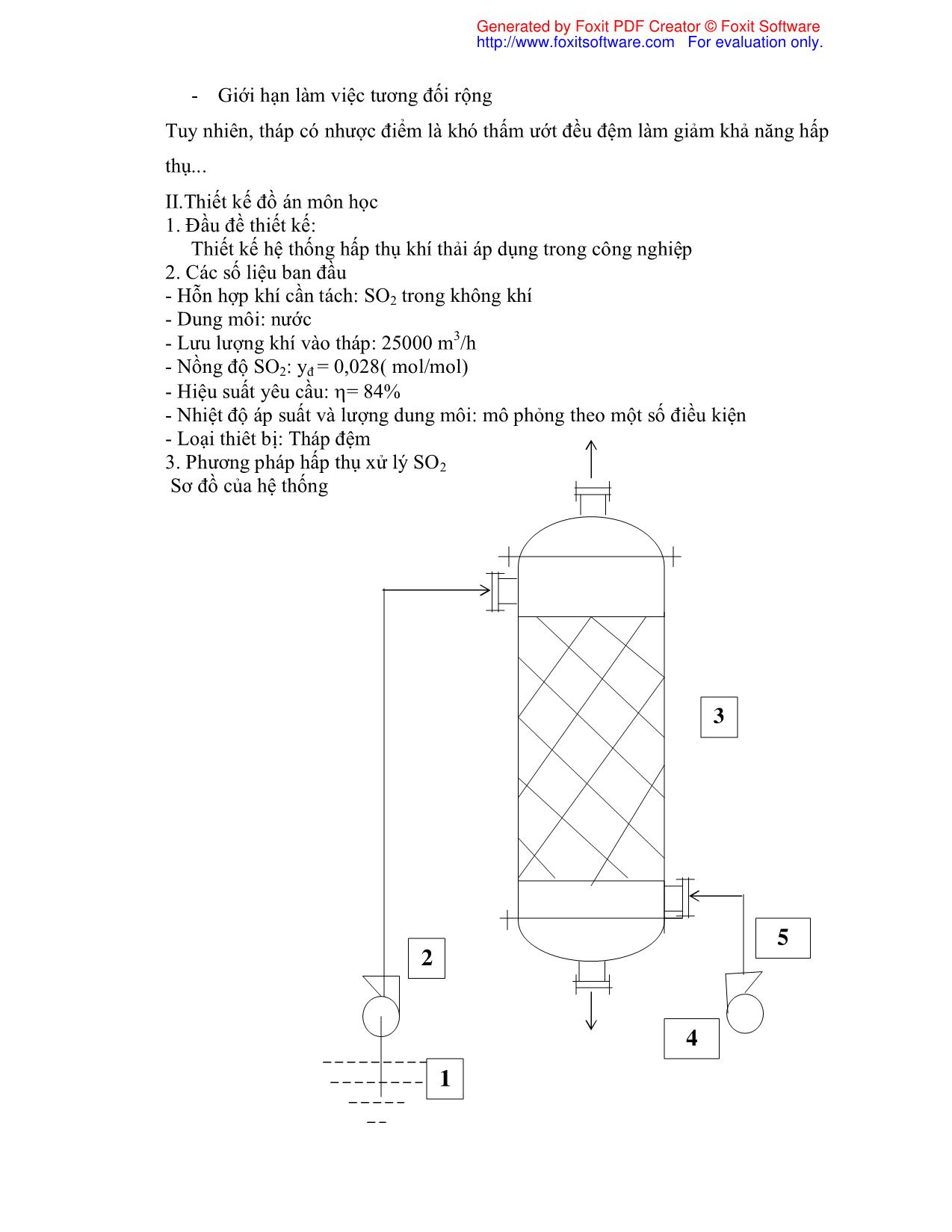 Đồ án Tính toán thiết kế hệ thống hấp thụ khí SO2 trang 5