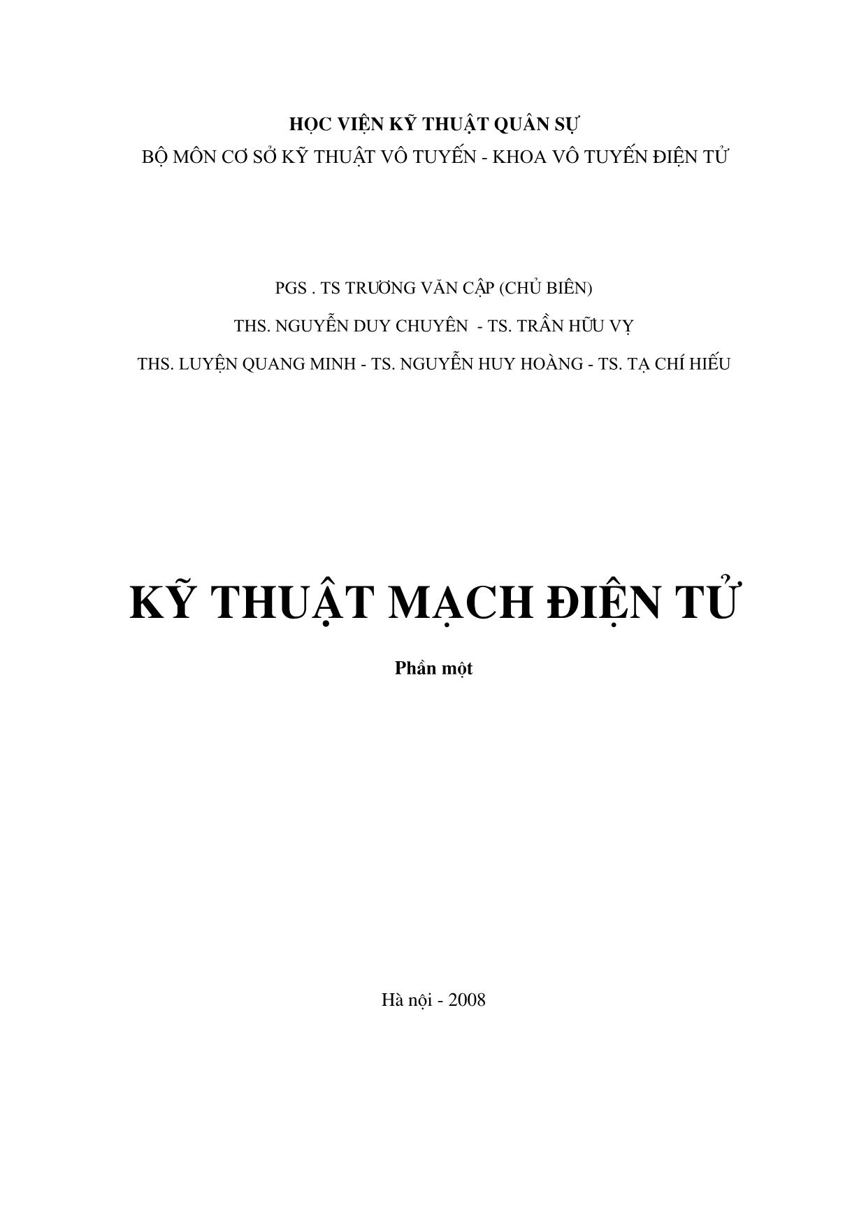 Giáo trình Kỹ thuật mạch điện tử trang 1