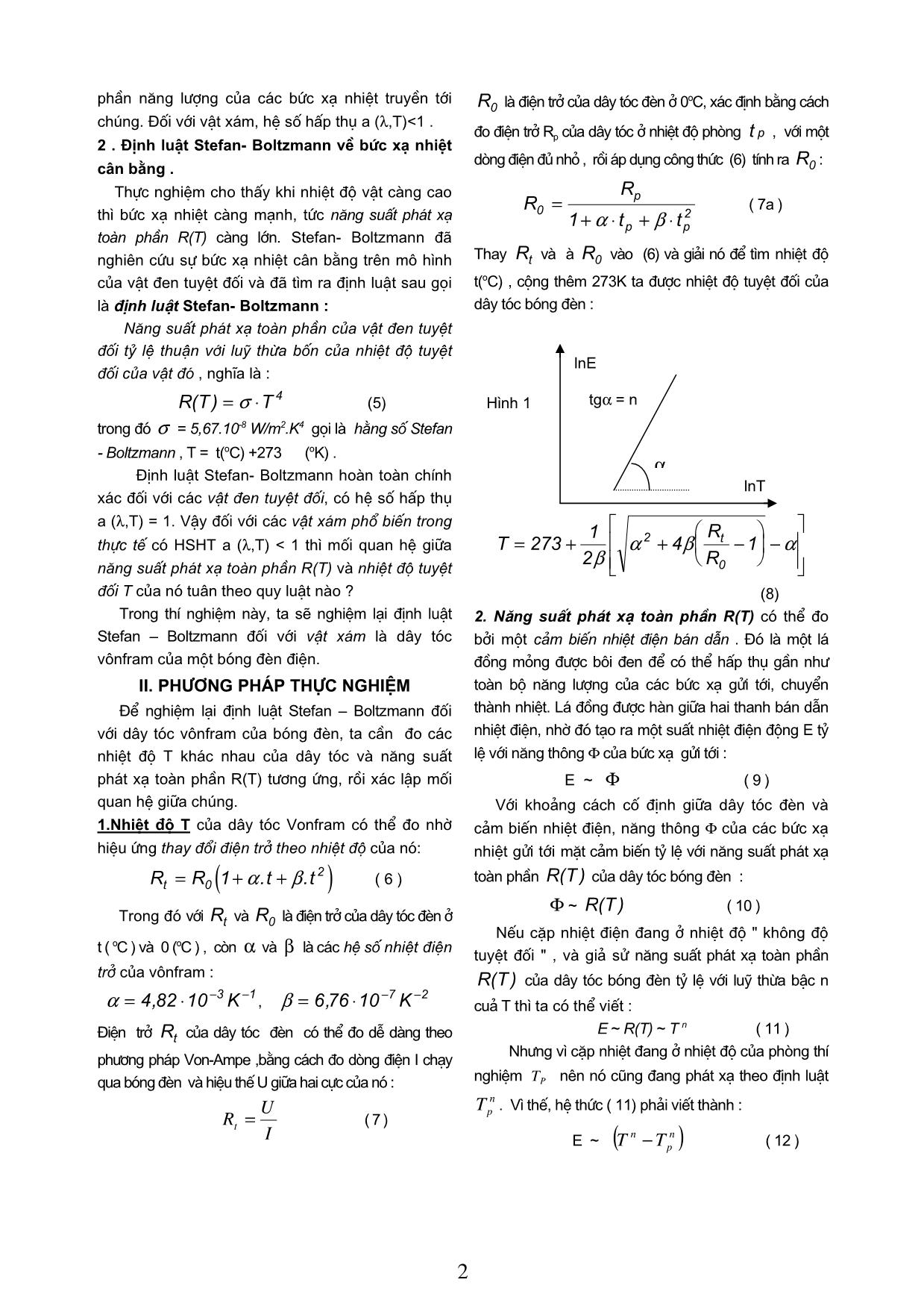 Khảo sát hiện tượng bức xạ nhiệt nghiệm định luật stefan - Boltzmann trang 2
