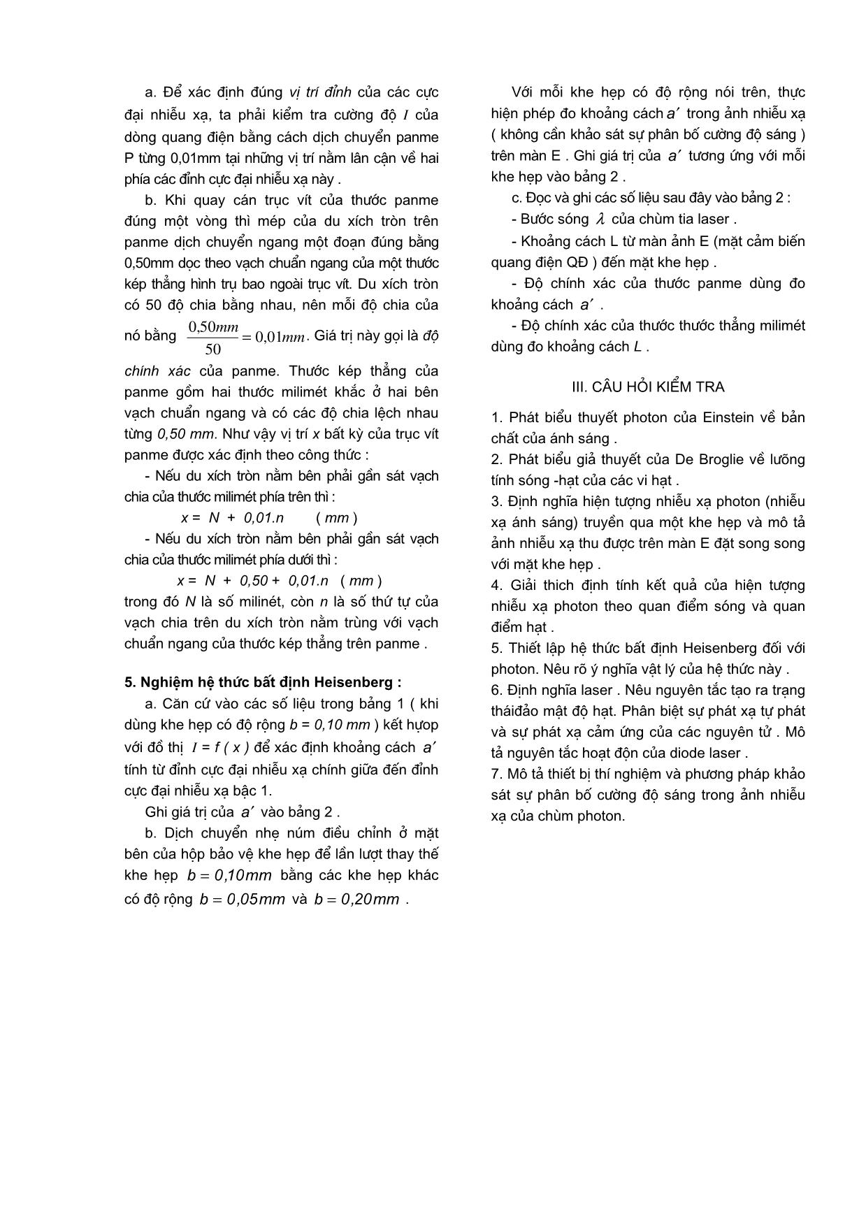 Khảo sát nhiễu xạ tia laser qua một khe hẹp nghiệm hệ thức bất định heisenberg trang 5