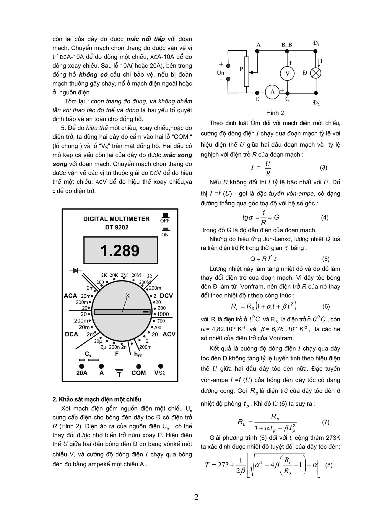 Làm quen Sử dụng dụng cụ đo điện Khảo sát các mạch điện một chiều và xoay chiều trang 2