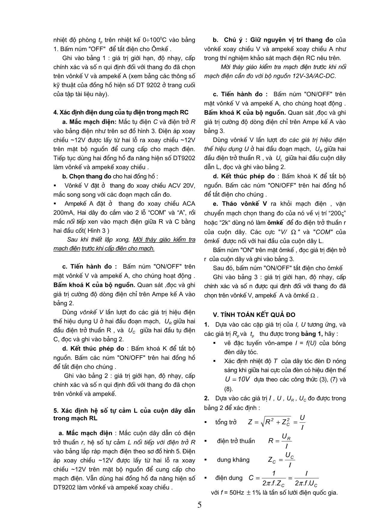Làm quen Sử dụng dụng cụ đo điện Khảo sát các mạch điện một chiều và xoay chiều trang 5