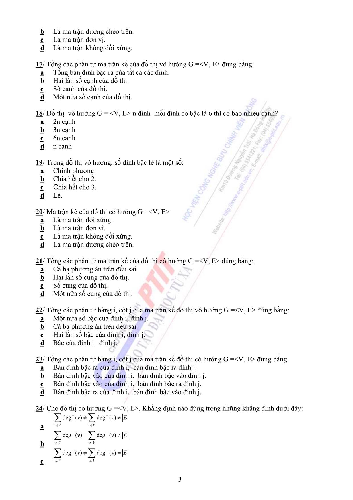 Ngân hàng đề thi môn: toán rời rạc II trang 3