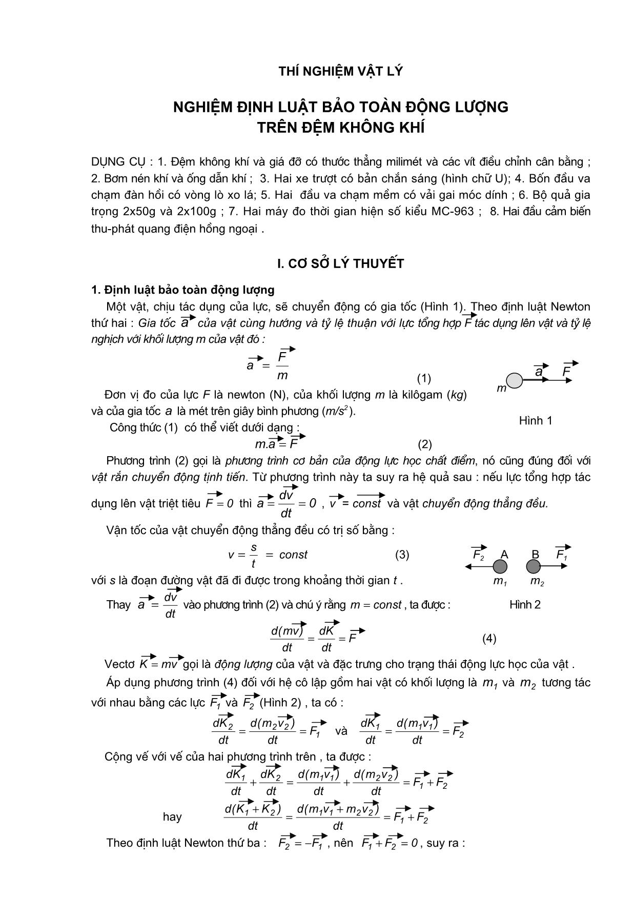 Nghiệm định luật bảo toàn Động lượng trên đệm không khí trang 1