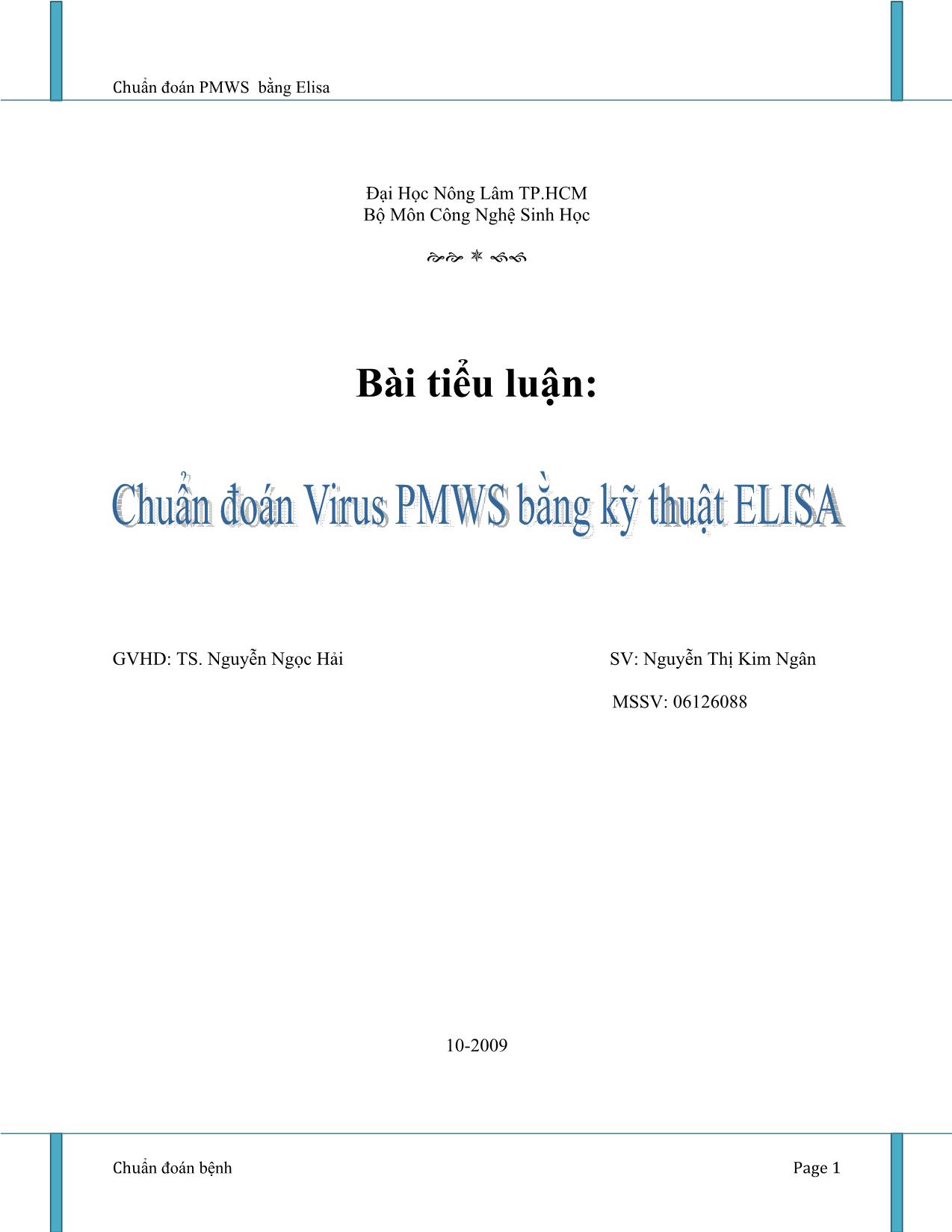 Tiểu luận Chẩn đoán virus PMWS bằng kỹ thuật ELISA trang 1