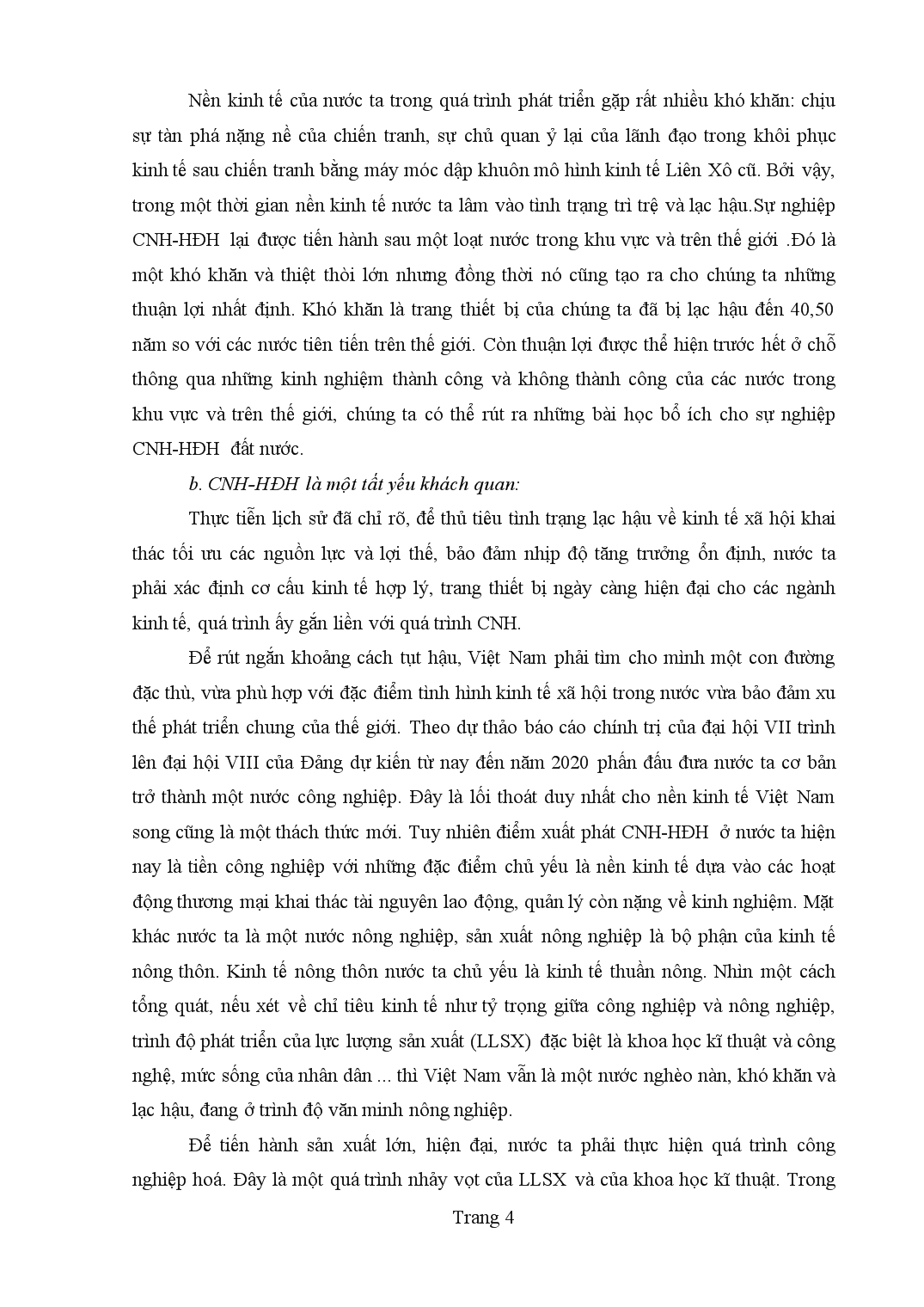 Tiểu luận Công nghiệp hóa - hiện đại hóa và vai trò của nó trong sự nghiệp xây dựng chủ nghĩa xã hội ở nước ta trang 4