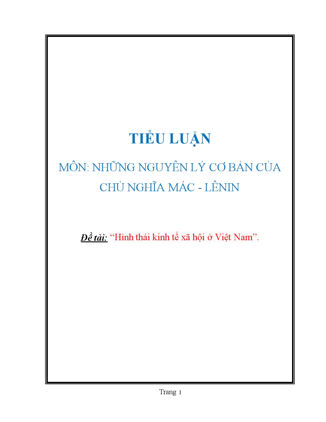 Tiểu luận Hình thái kinh tế xã hội ở Việt Nam trang 1