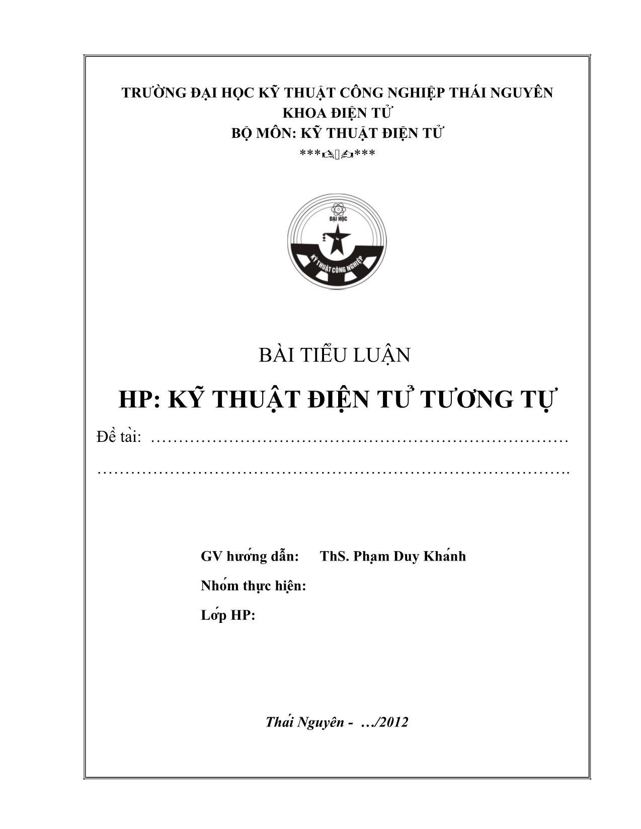 Tiểu luận Kỹ thuật điện tử tương tư trang 1