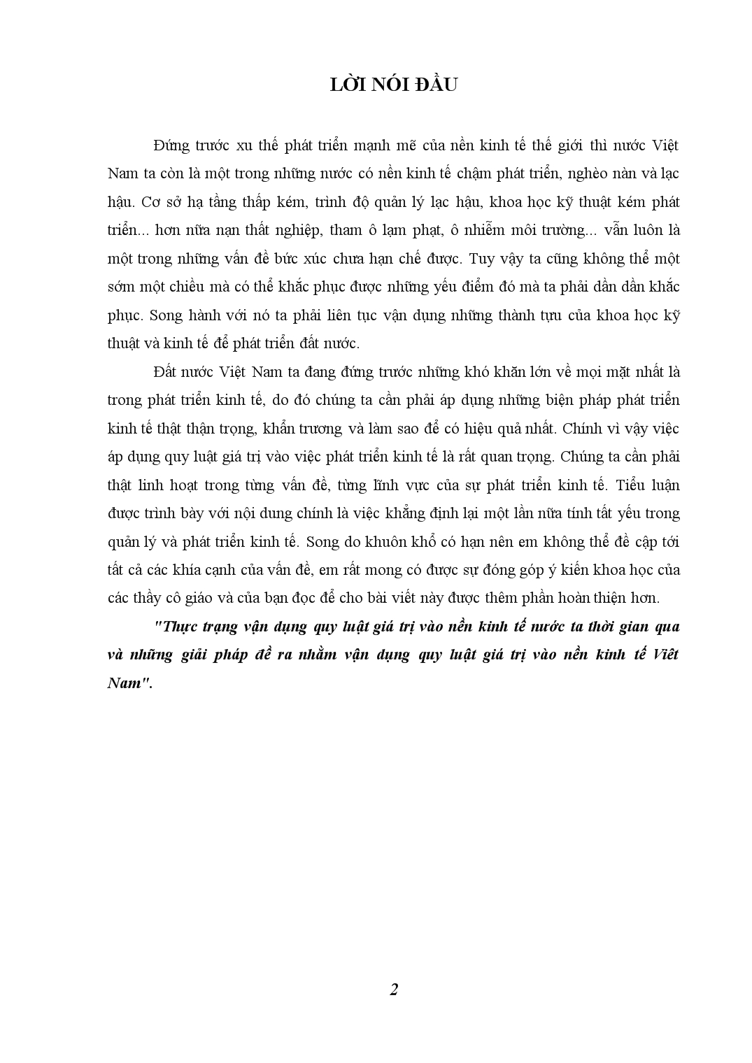 Tiểu luận Thực trạng vận dụng quy luật giá trị vào nền kinh tế nước ta thời gian qua và những giải pháp đề ra nhằm vận dụng quy luật giá trị vào nền kinh tế Viêt Nam trang 2