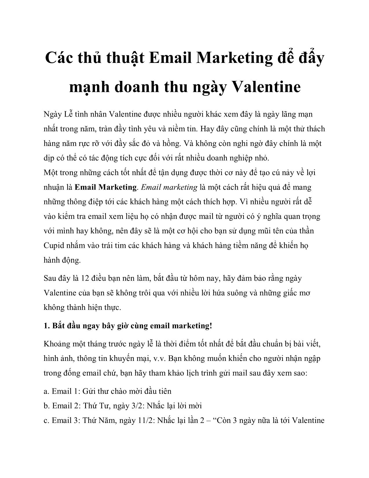 Các thủ thuật Email Marketing để đẩy mạnh doanh thu ngày Valentine trang 1