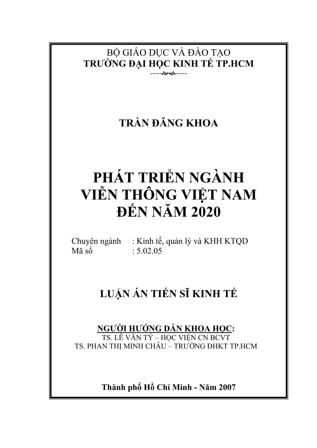 Luận án Phát triển ngành viễn thông Việt Nam đến năm 2020 trang 1