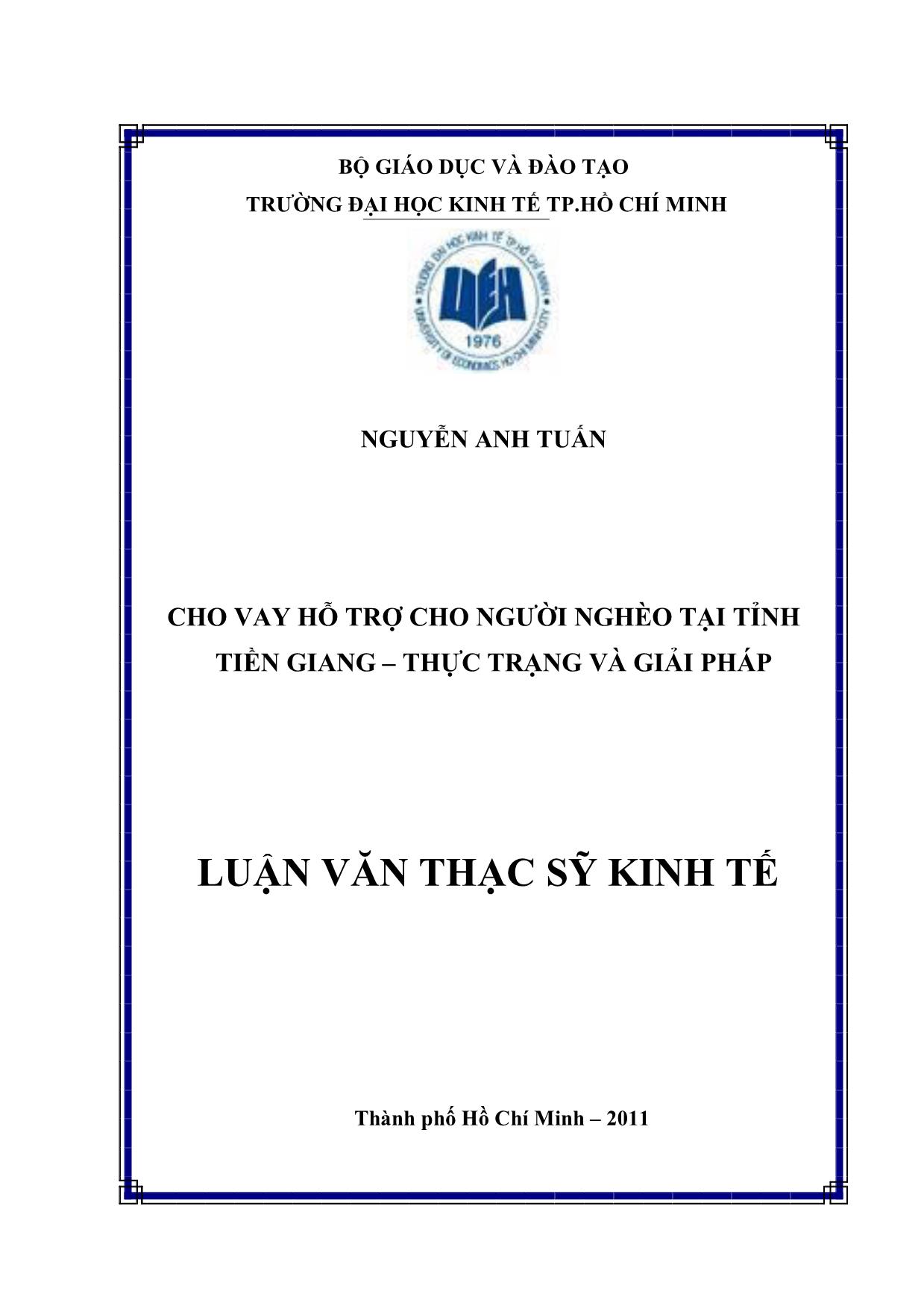 Luận văn Cho vay hỗ trợ cho người nghèo tại tỉnh Tiền Giang - Thực trạng và giải pháp trang 1