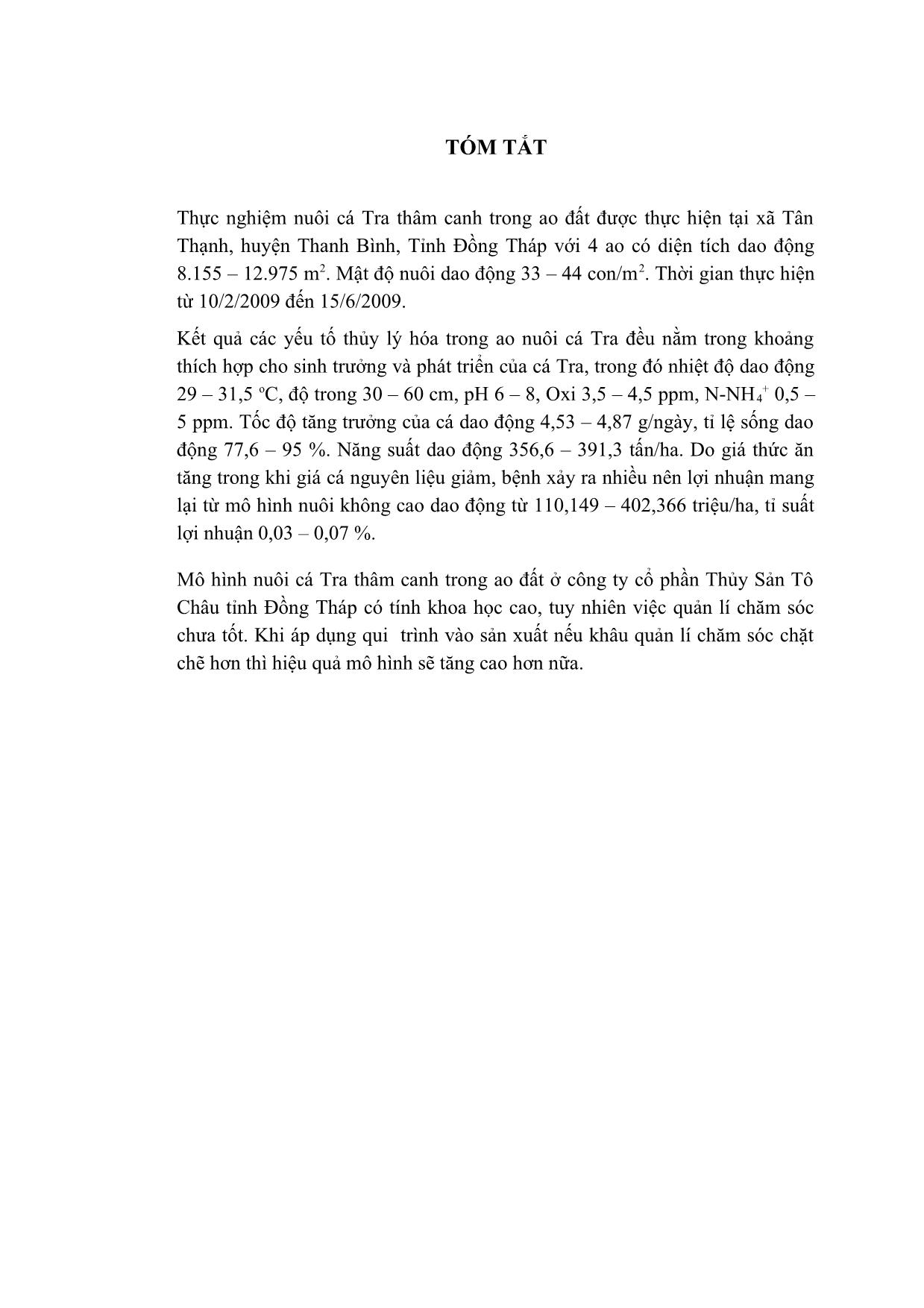 Luận văn Kỹ thuật nuôi cá tra thương phẩm (Pangasianodon hypophthalmus) ở công ty cổ phần thủy sản Tô Châu, tỉnh Đồng Tháp trang 4