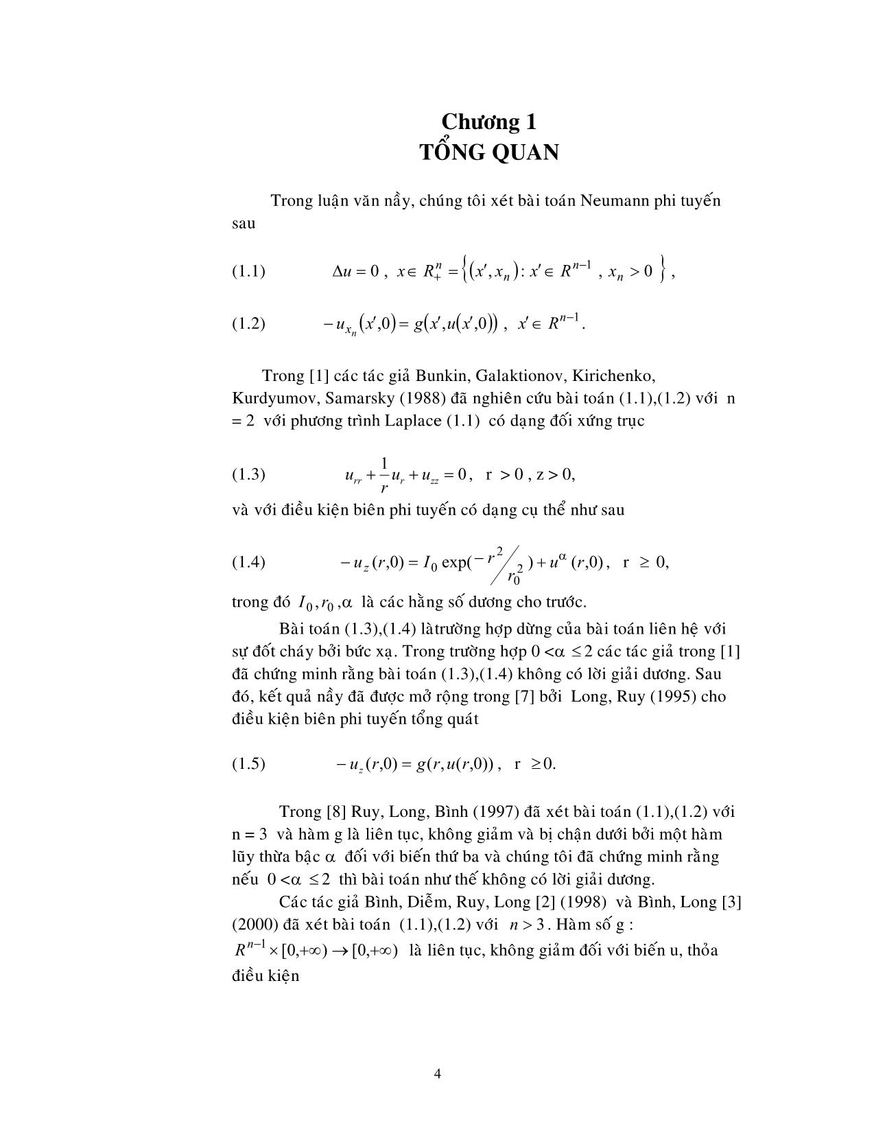 Luận văn Sự không tồn tại lời giải dương của một số bài toán Neumann phi tuyến trong nửa không gian trên trang 4